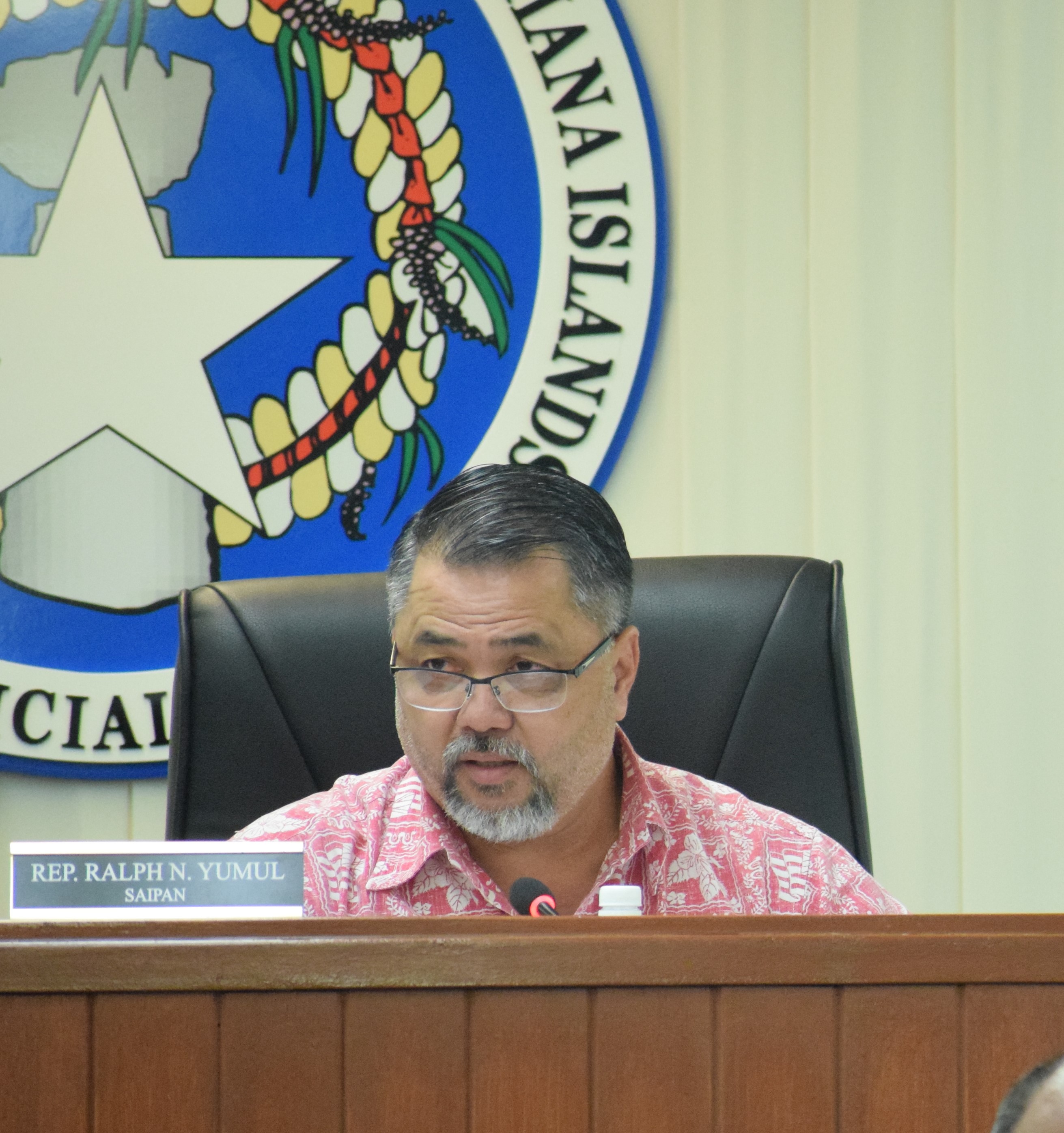 House Special Committee on Federal Assistance & Disaster-Related Funding Chair Ralph N. Yumul speaks during a meeting in the House chamber on Tuesday.