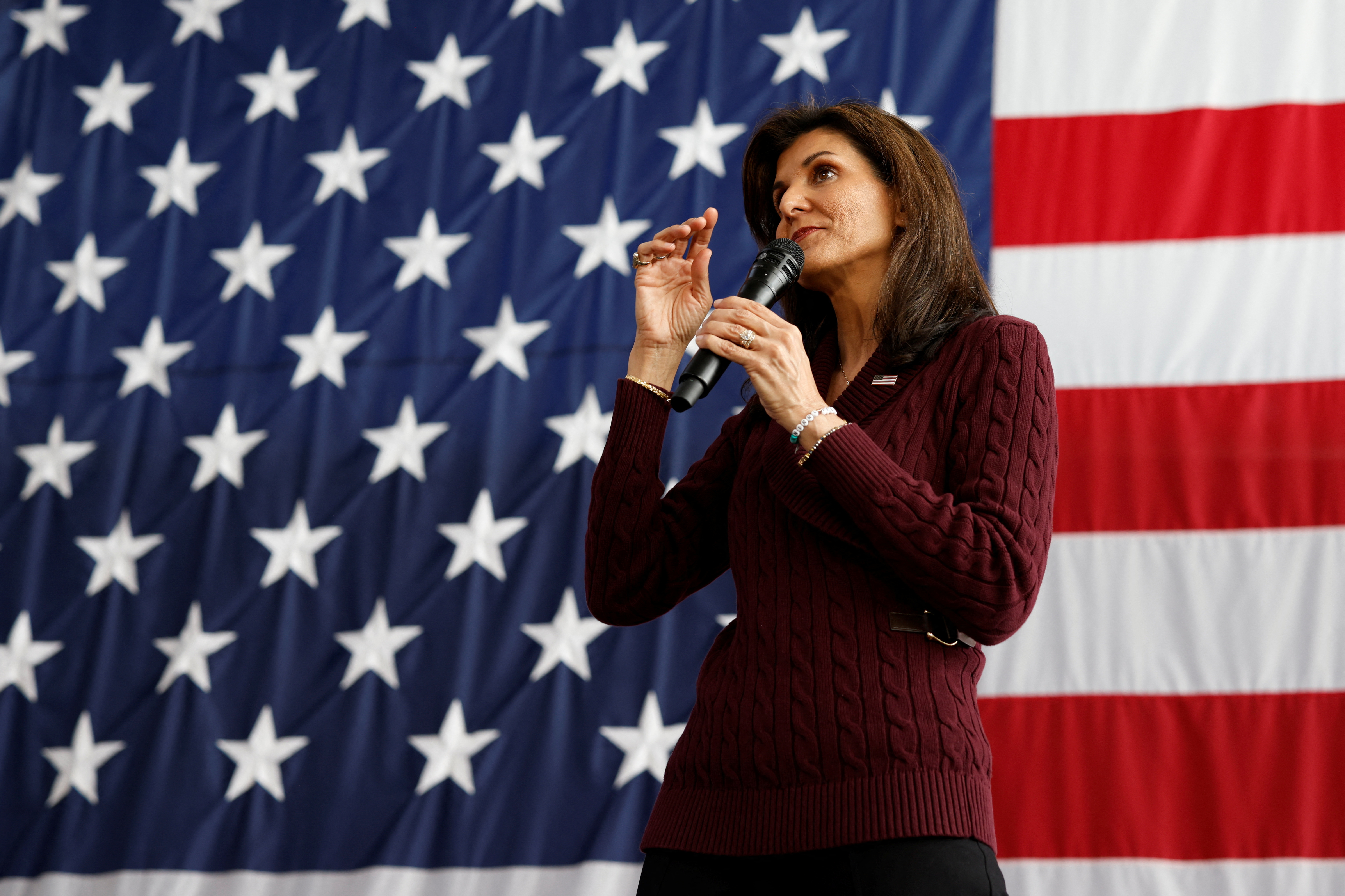 Republican presidential candidate and former U.S. Ambassador to the United Nations Nikki Haley hosts a campaign event at Union Hall at Union Station in Raleigh, North Carolina, U.S. March 2, 2024. 