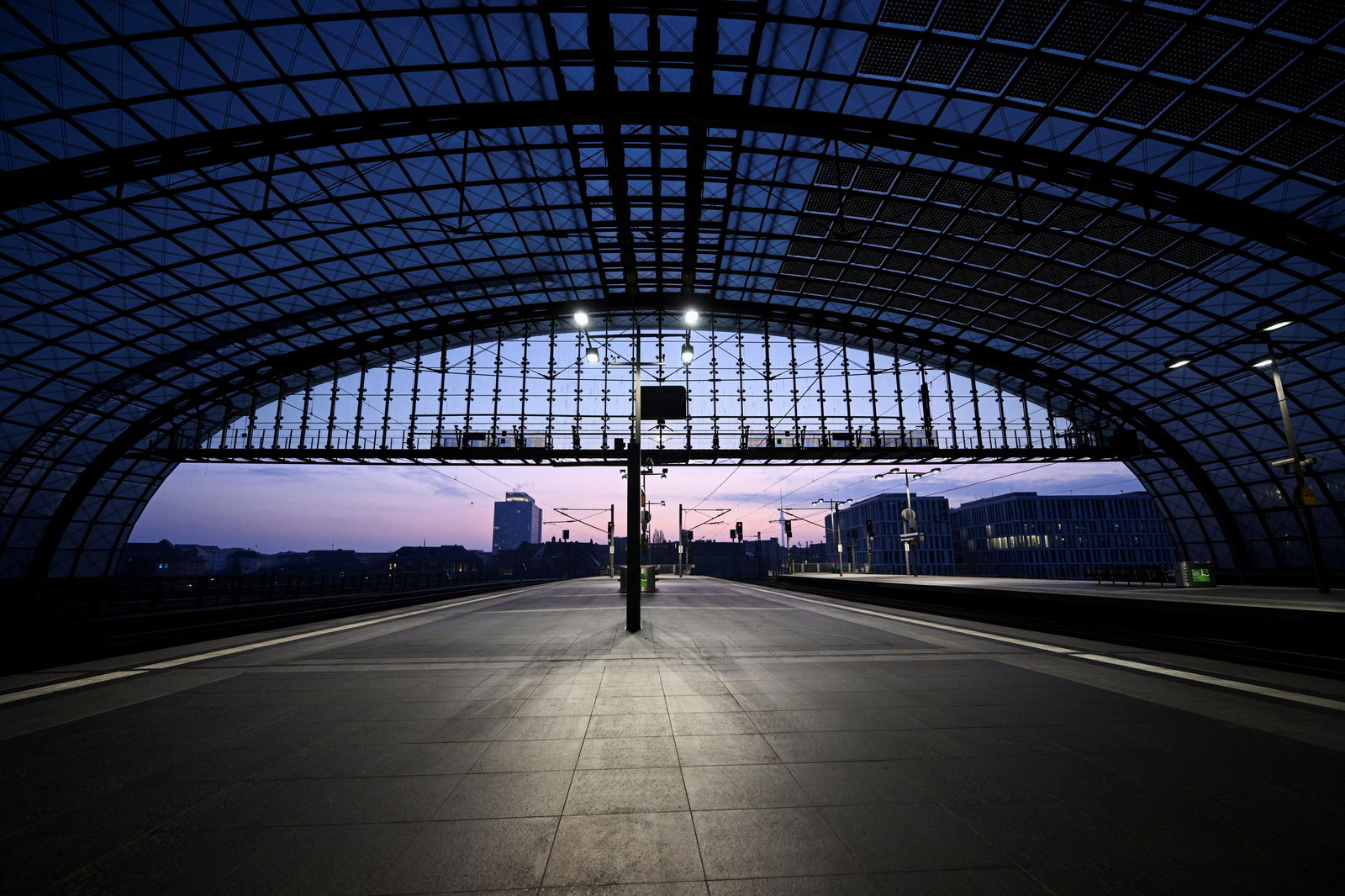 A general view of empty tracks at the main train station during a nationwide strike called by Germany's train drivers union GDL over wage increases, in Berlin, Germany, March 7, 2024. 