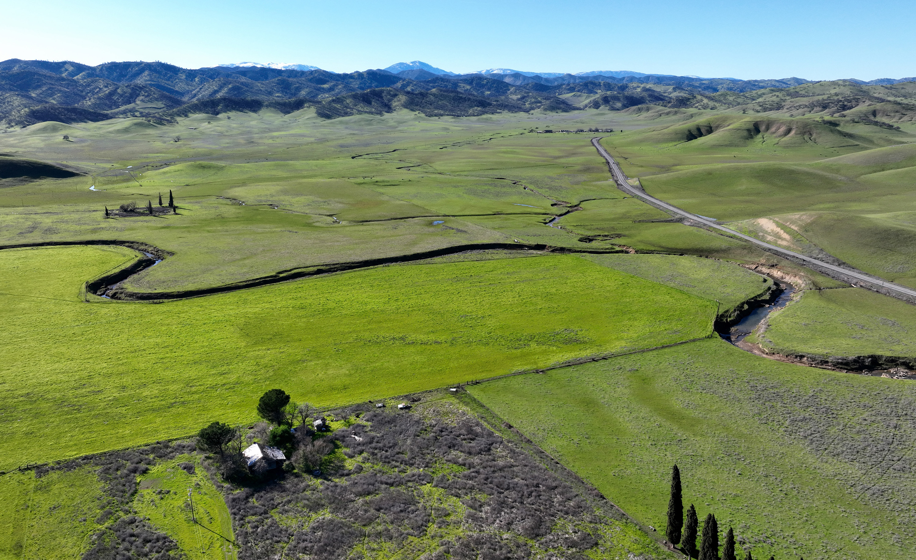 A drone view of the landscape near unincorporated Sites, California, on Thursday, March 14, 2024. Congress has awarded $205 million to the Sites Reservoir, proposed to be constructed in rural Colusa County. The 1.5 million-acre-foot reservoir would be Californiaâ€™s eighth largest at 13-miles long and would submerge some of the area shown. (Jane Tyska/Bay Area News Group/TNS)