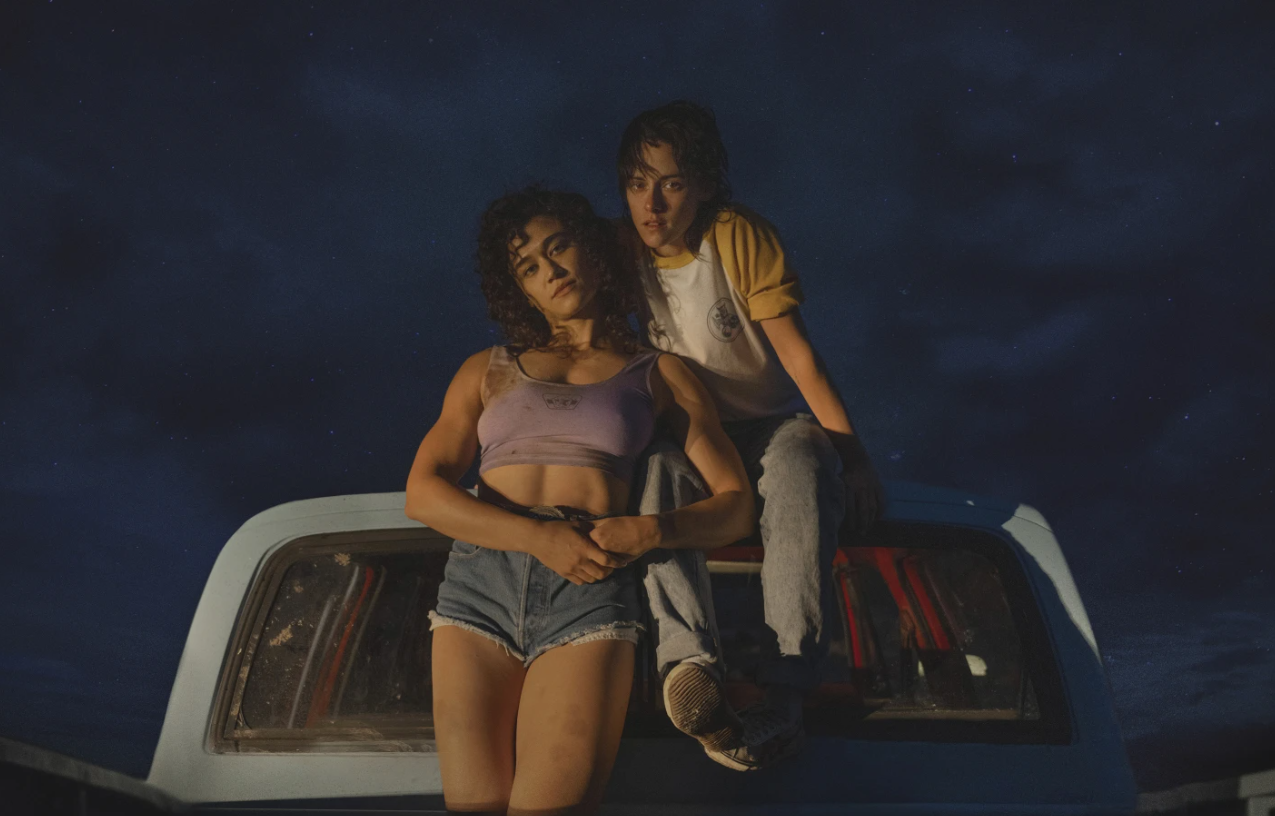 Katy O’Brian, left, and Kristen Stewart in “Love Lies Bleeding.”