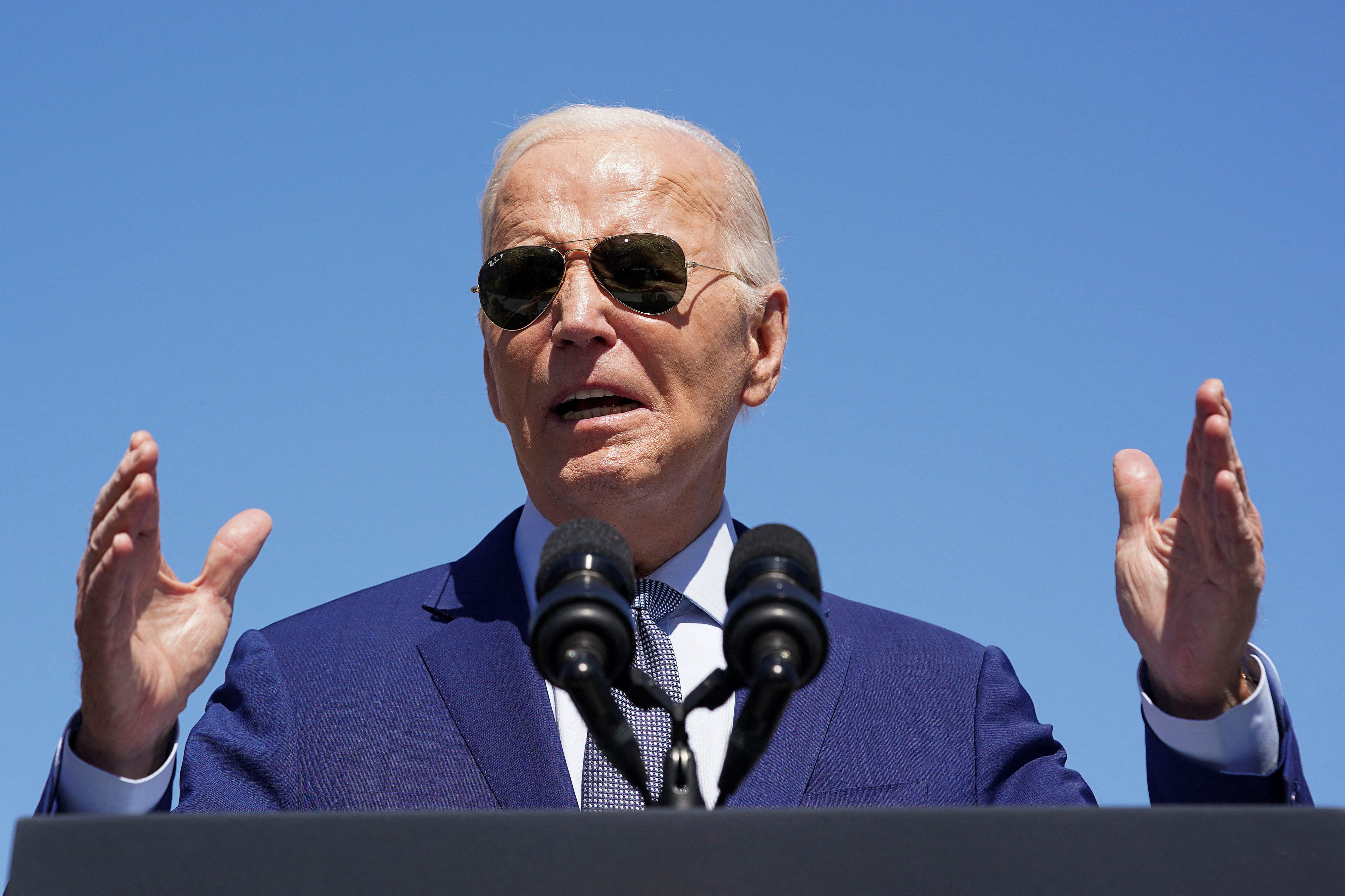 U.S. President Joe Biden speaks, as he announces a preliminary agreement with Intel for a major CHIPS and Science Act award, during a visit to the Intel Ocotillo Campus, in Chandler, Arizona, U.S., March 20, 2024. 