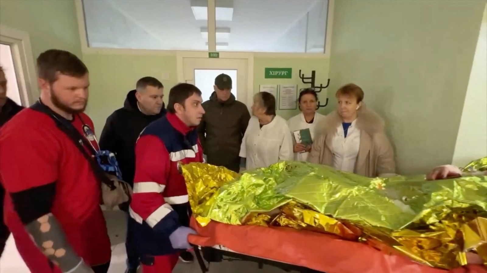 Odesa mayor Hennadii Trukhanov visits a hospital, in Odesa, Ukraine, in this screen grab taken from a video released on March 15, 2024. 