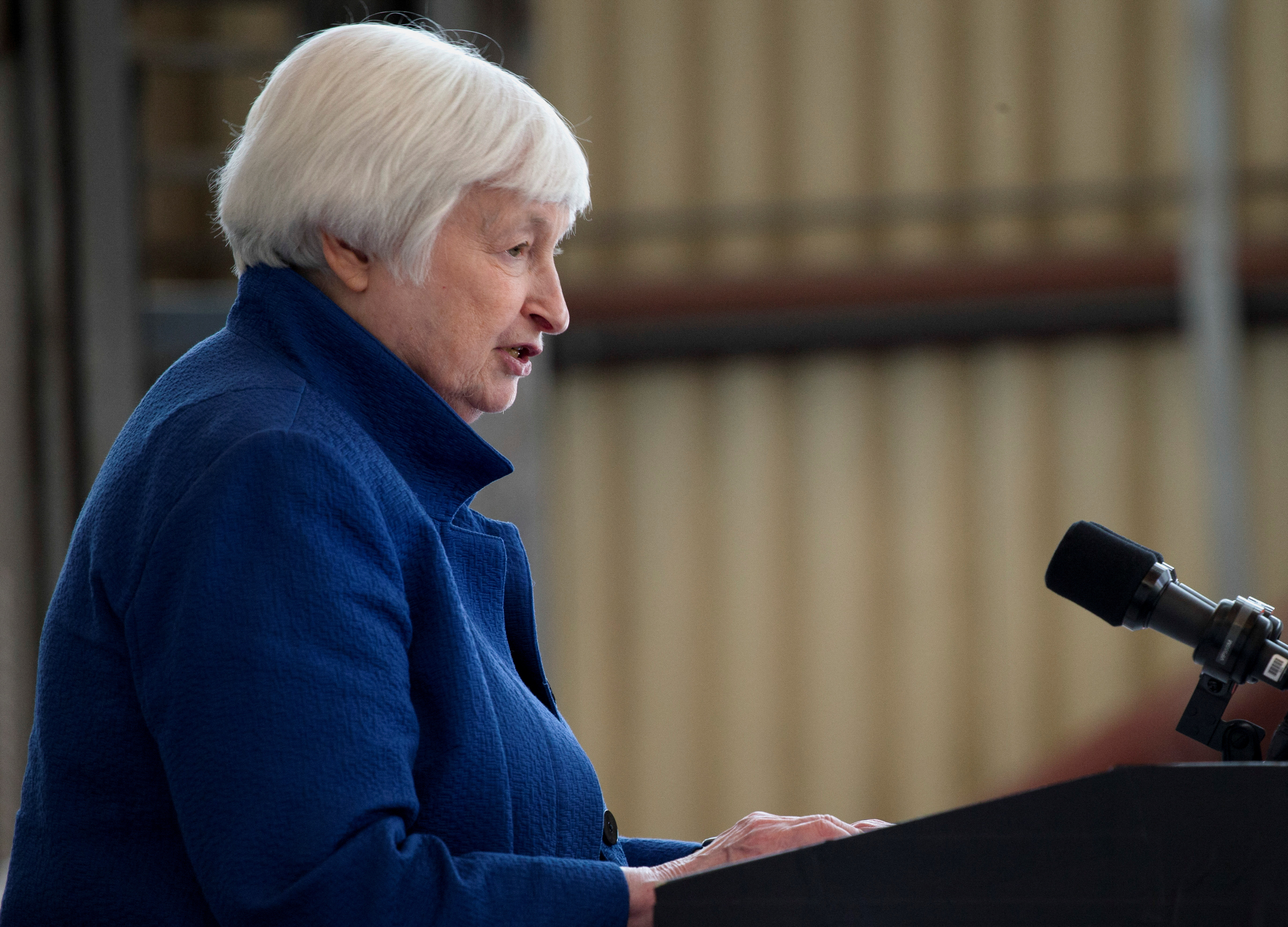 U.S. Treasury Secretary Janet Yellen delivers a speech during a visit to the Lithium Conversion plant of U.S. lithium producer Albemarle, in La Negra, Antofagasta, Chile, March 2, 2024. 