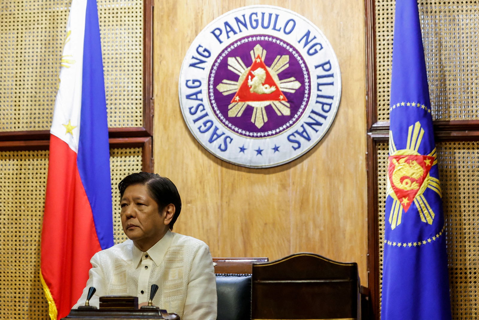 FILE PHOTO: Philippine President Ferdinand Marcos Jr. looks on as he meets with U.S. Secretary of State Antony Blinken, at Malacanang Palace in Manila, Philippines, March 19, 2024. 
