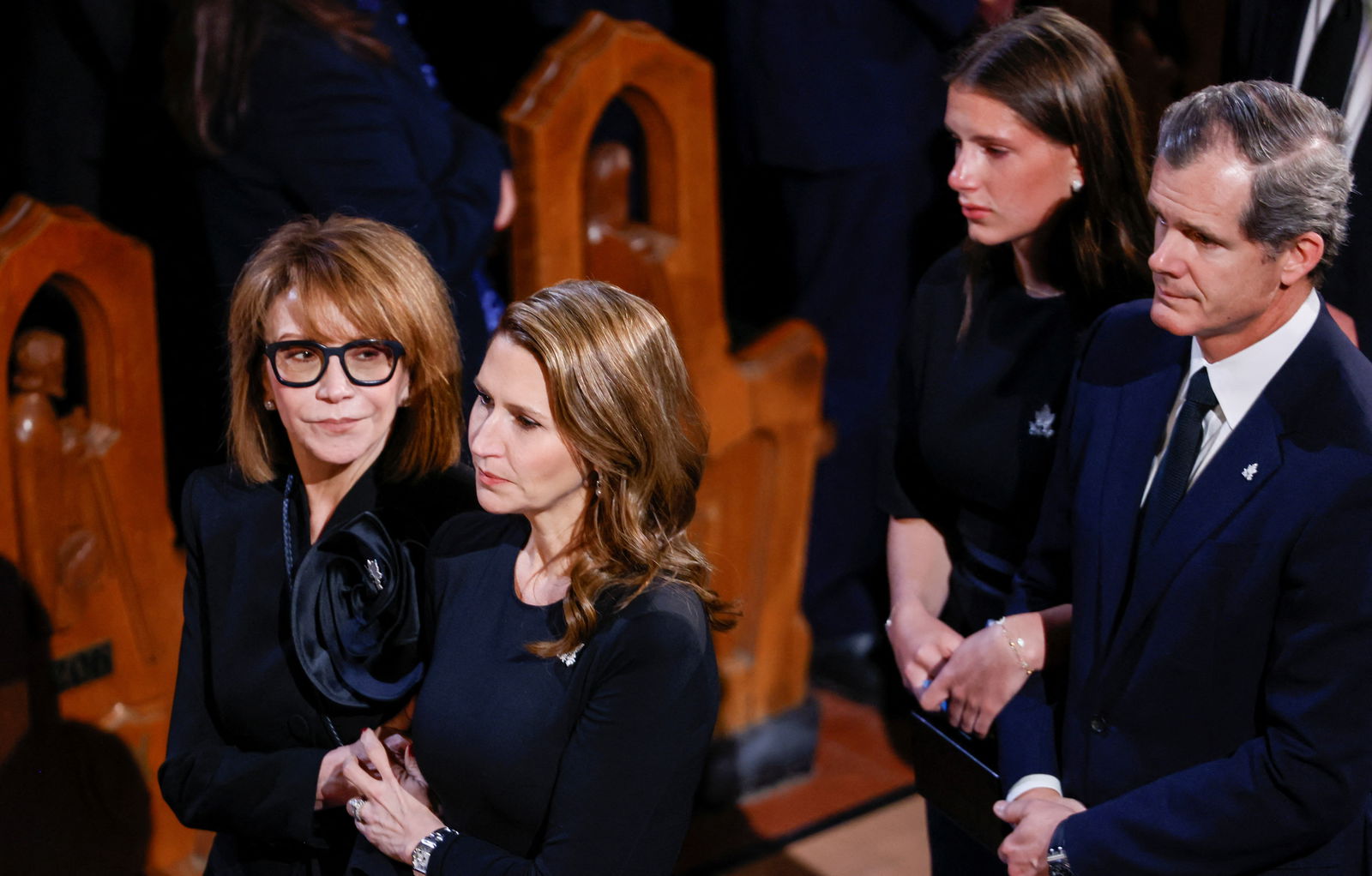 Mila and Caroline Mulroney attend a state funeral of their husband and father, late former Canadian Prime Minister Brian Mulroney, who died on February 29 at the age of 84, at the Notre-Dame Basilica of Montreal, Quebec, Canada March 23, 2024. 