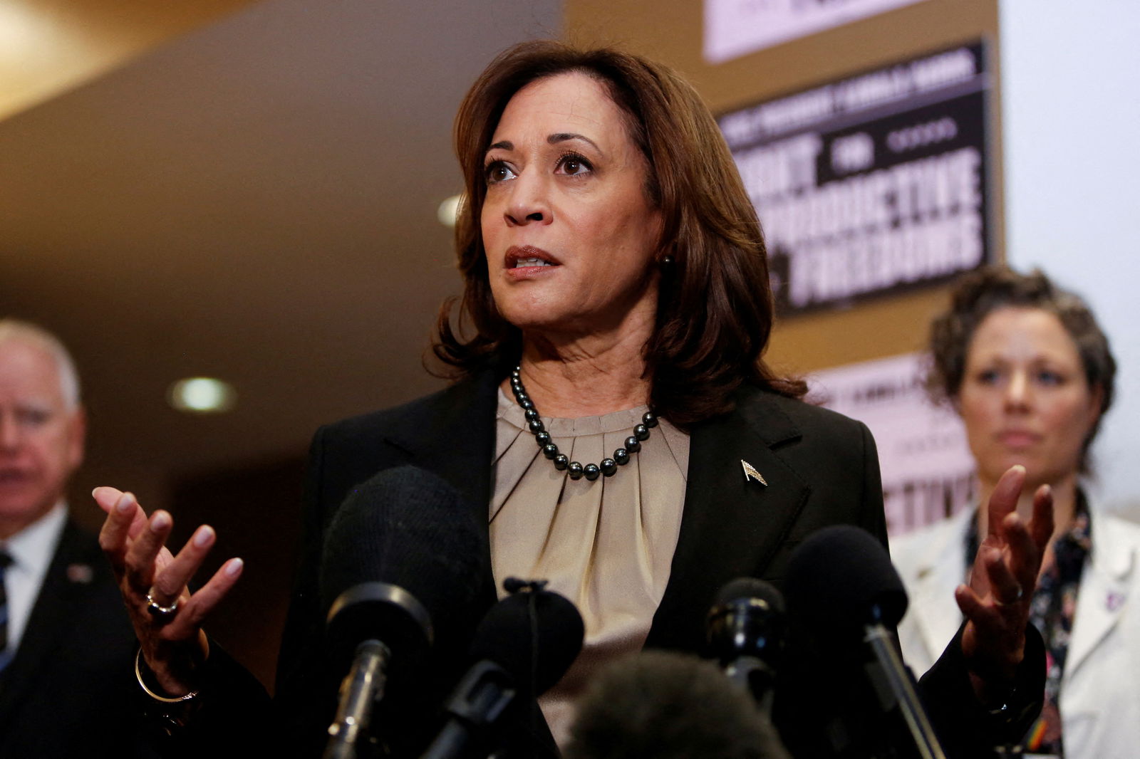 U.S. Vice President Kamala Harris speaks during a visit to the St. Paul Health Center, a clinic that performs abortions, in St. Paul, Minnesota, U.S., March 14, 2024. 