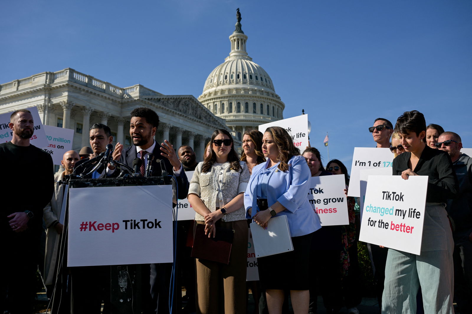 Congressman Maxwell Frost (D-FL) speaks as he is joined by fellow House members Rep. Robert Garcia (D-CA), Rep. Sara Jacobs (D-CA), Rep. Delia Ramirez (D-IL) and TikTok creators during a press conference to voice their opposition to the “Protecting Americans from Foreign Adversary Controlled Applications Act," pending crackdown legislation on TikTok in the House of Representatives, on Capitol Hill in Washington, U.S., March 12, 2024. 