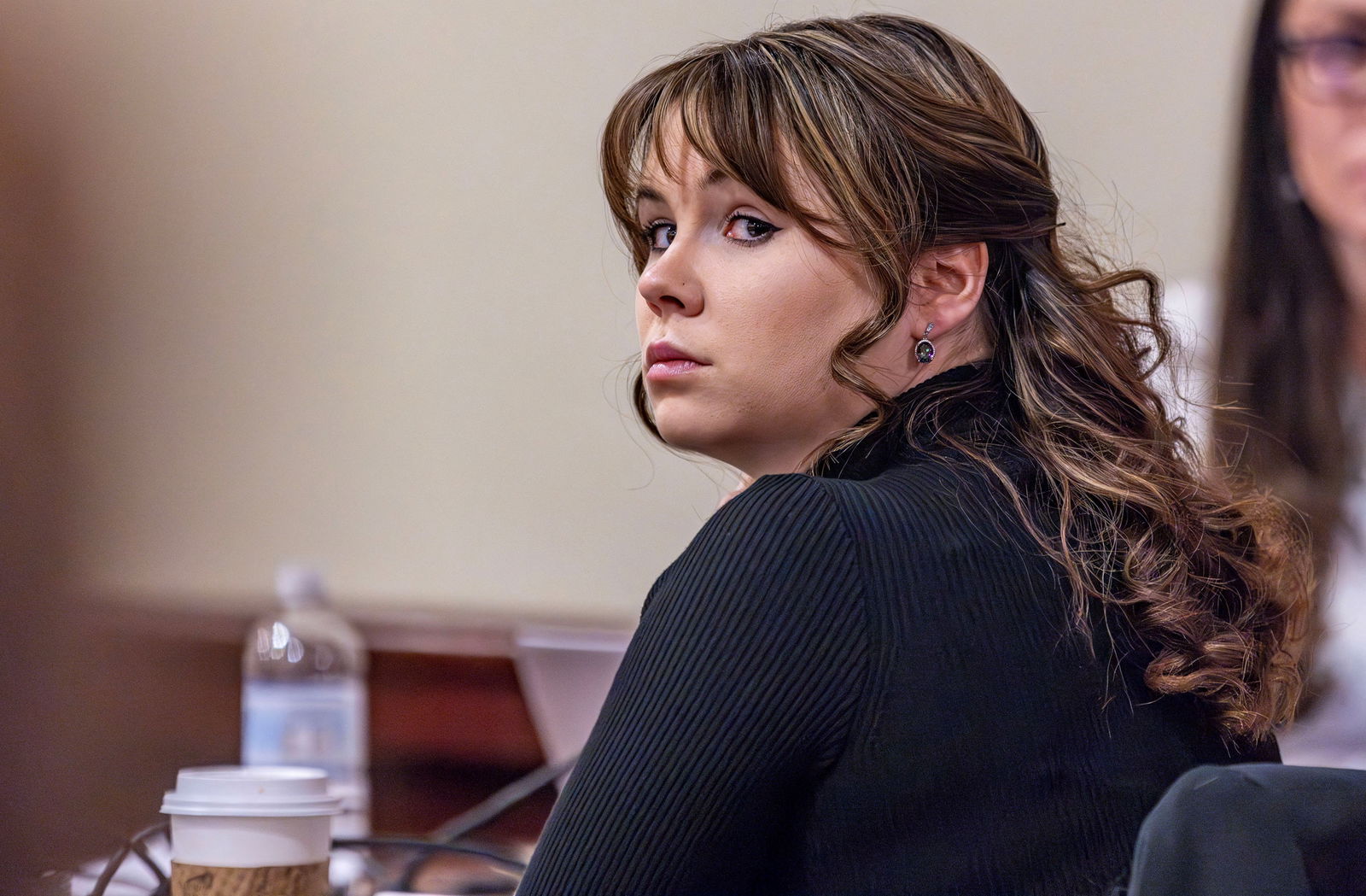 Hannah Gutierrez-Reed, the former armorer at the movie Rust, listens to closing arguments in her trial at First District Court in Santa Fe, N.M on Wednesday, Mar. 6, 2024. 