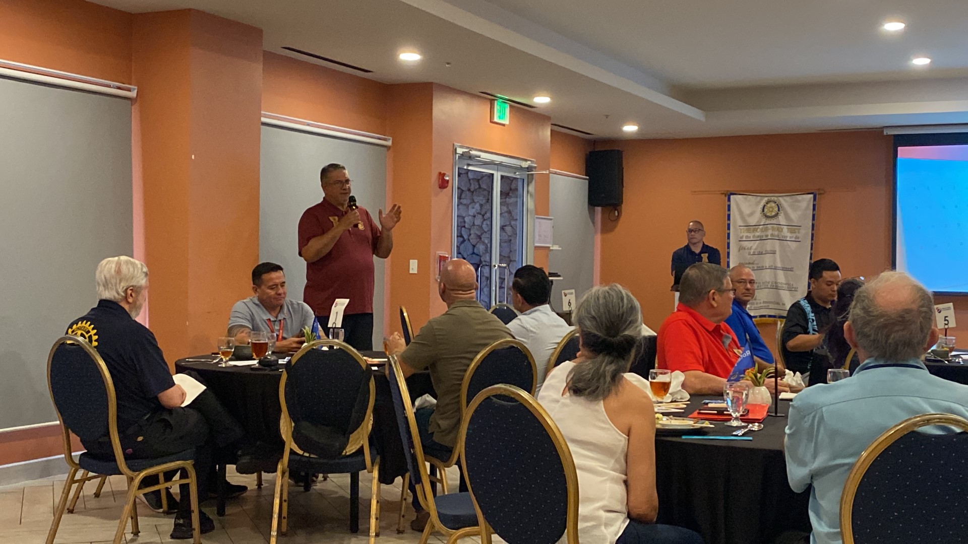 Rotary Club of Saipan Sergeant-at-Arms Curtis Dancoe talks about the plans for Las Vegas Night during a meeting at Crowne Plaza Resort on Feb. 13, 2024.