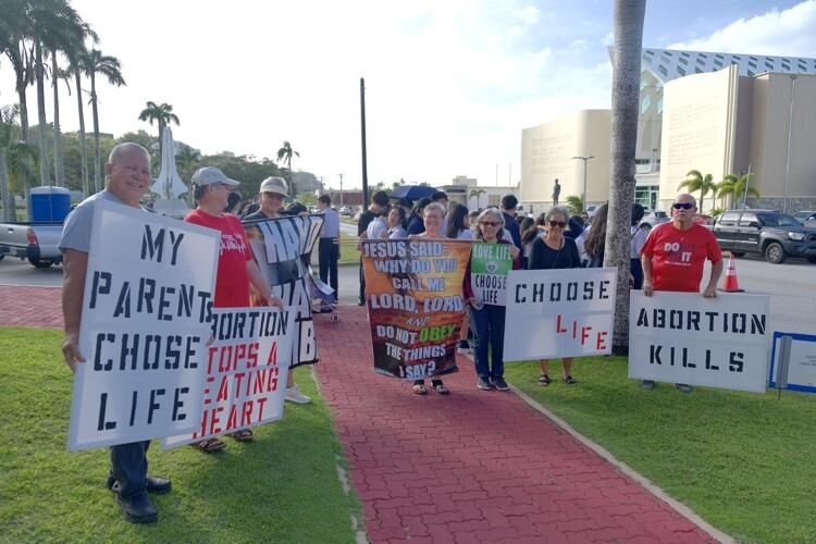 Anti-abortion supporters attend the Guam Catholic Pro-Life Committee's 2024 March for Life event in Hagåtña on Friday, Jan. 19, 2024. 