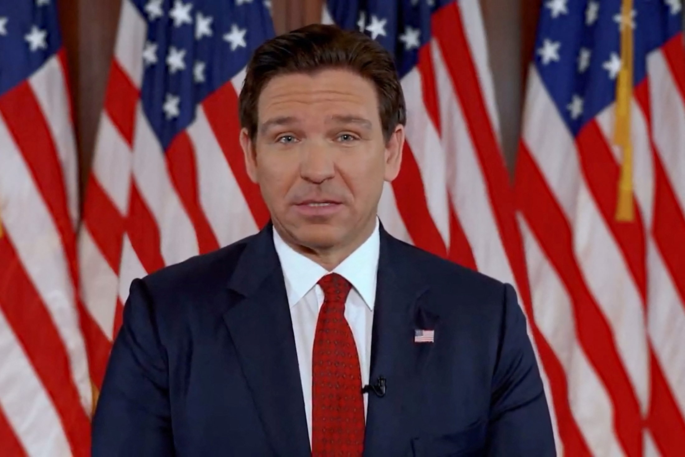 FILE PHOTO: Florida Governor Ron DeSantis announces his withdrawl from the Republican presidential candidacy in a still image from video released on social media January 21, 2024. 