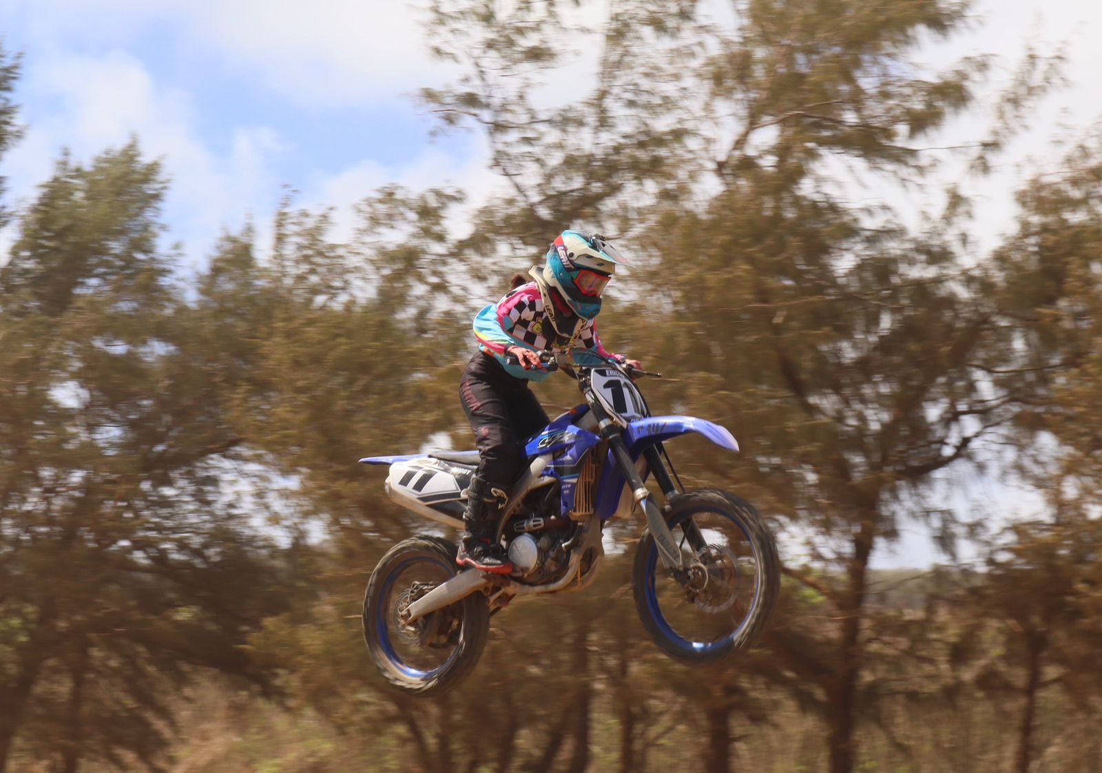 Billie Pangelinan gets some airtime during the 2024 MOTO IV Points Race Series at Cowtown Raceway Park on Sunday. 
