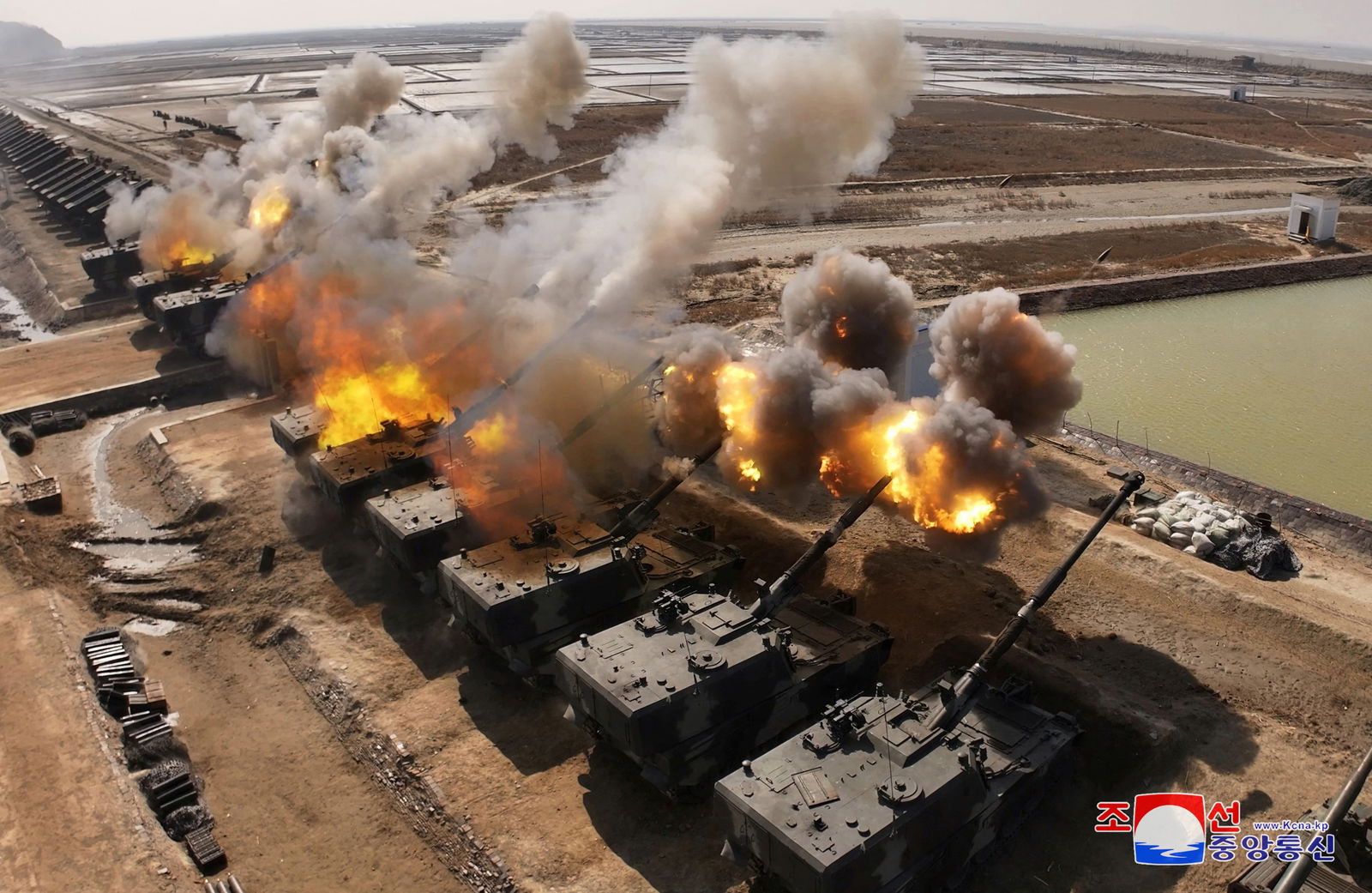 The Korean People's Army conducts an artillery firing drill, KCNA news agency reported, in North Korea, March 7, 2024 in this picture released on March 8, 2024, by the Korean Central News Agency. 