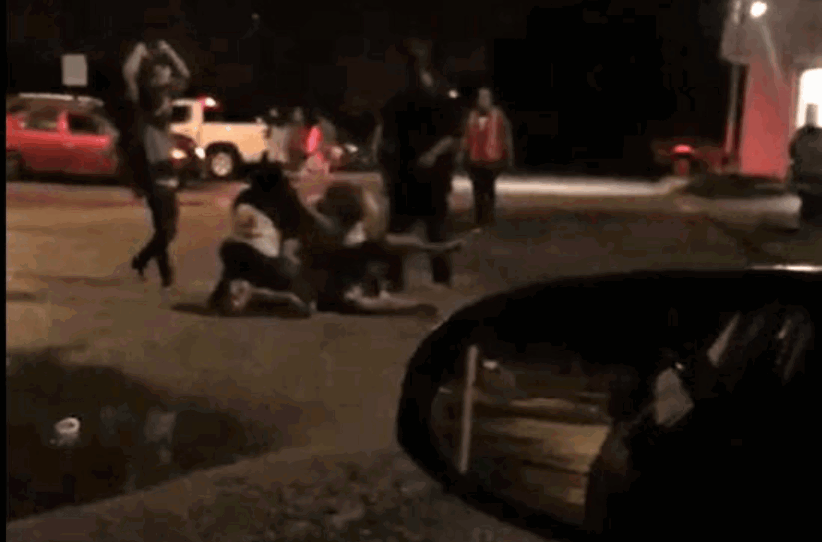 A screenshot from a video shows an apparent stabbing in August 2022 at the Dededo Center along Wusstig Road. Five men charged in connection with the death of Kifirston Aiken are set to begin trial. 