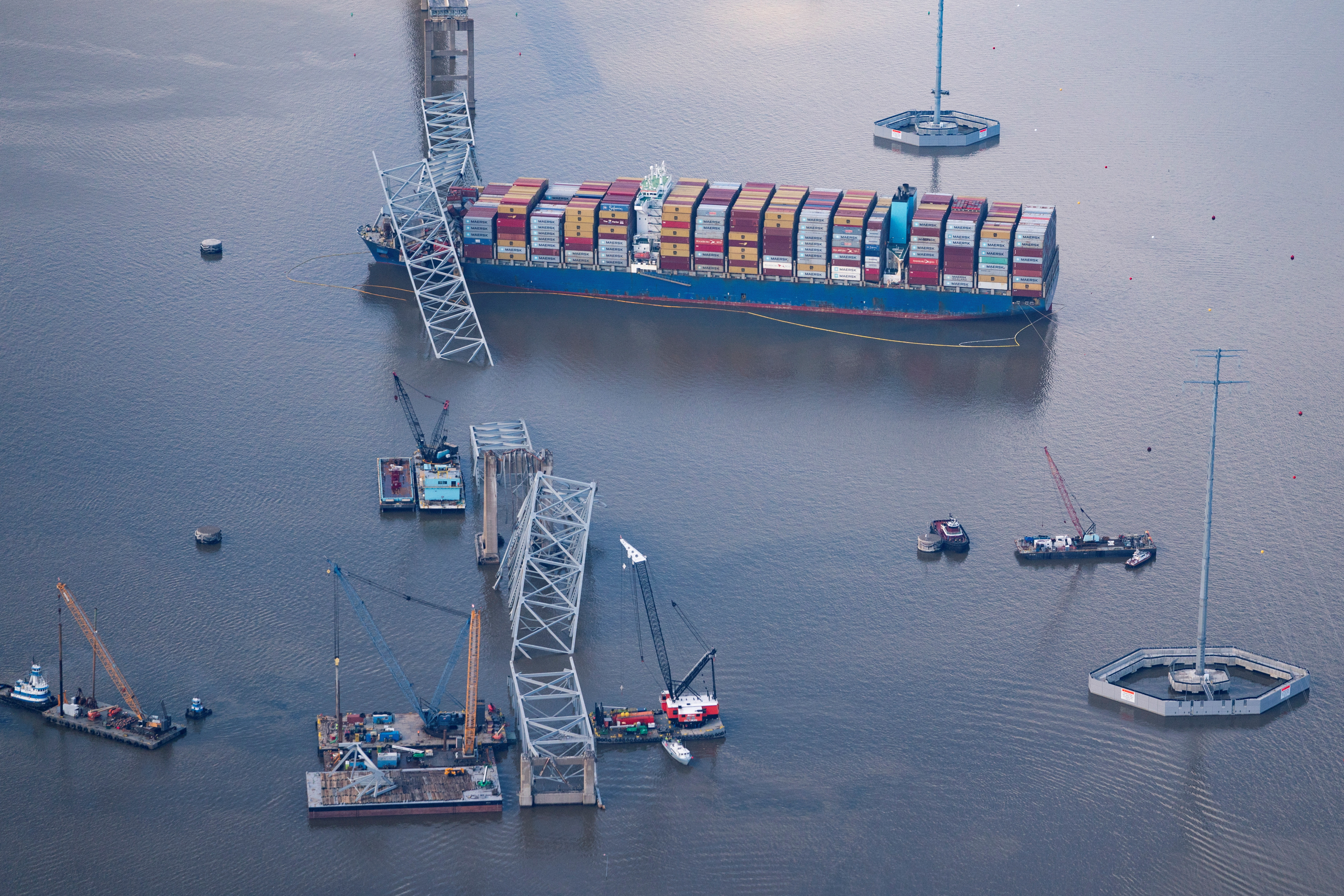 View of the Dali cargo vessel which crashed into the Francis Scott Key Bridge causing it to collapse in Baltimore, Maryland, U.S., April 4, 2024. 