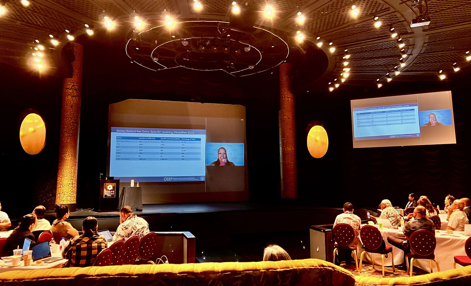 U.S. Department of Education Office of Special Education Director Valerie Williams virtually addresses the participants of the Pacific Data Quality Collaborative at the Hyatt Regency Saipan on Monday.
