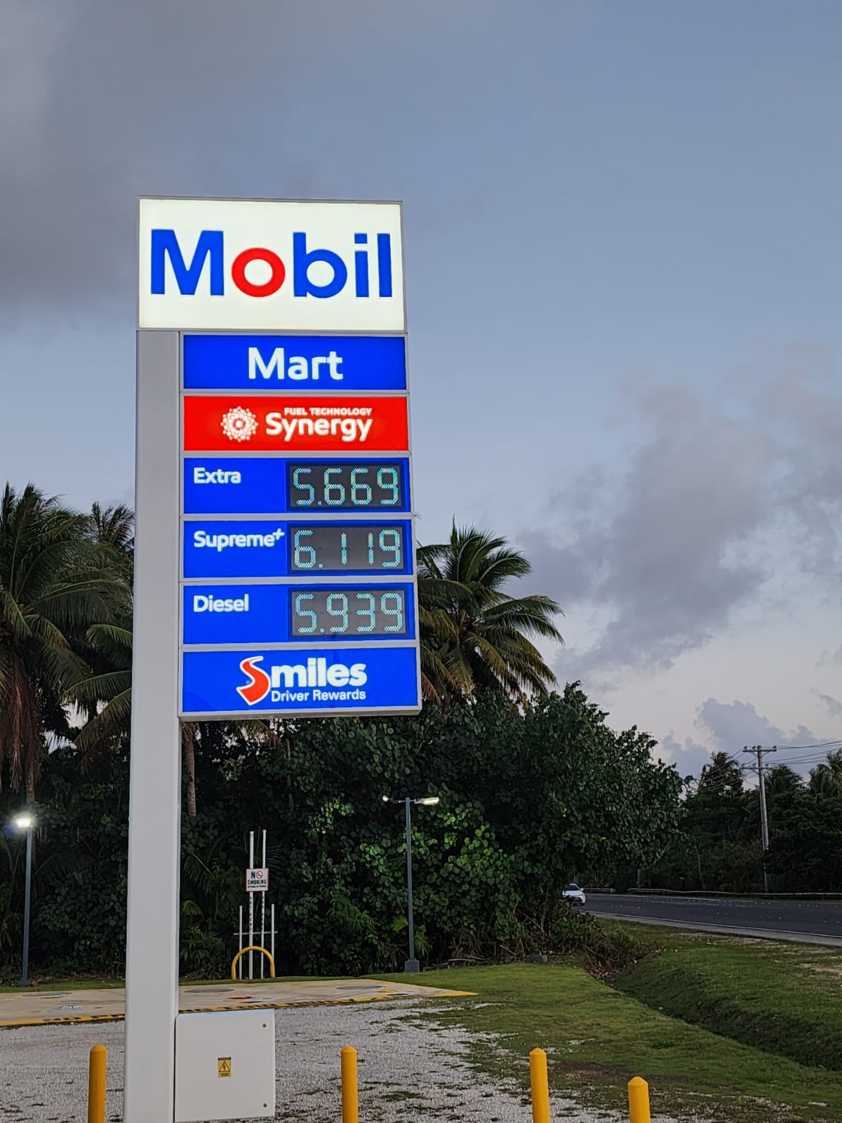 Mobil Oil Marianas in Chalan Kiya displays its prices on Friday.