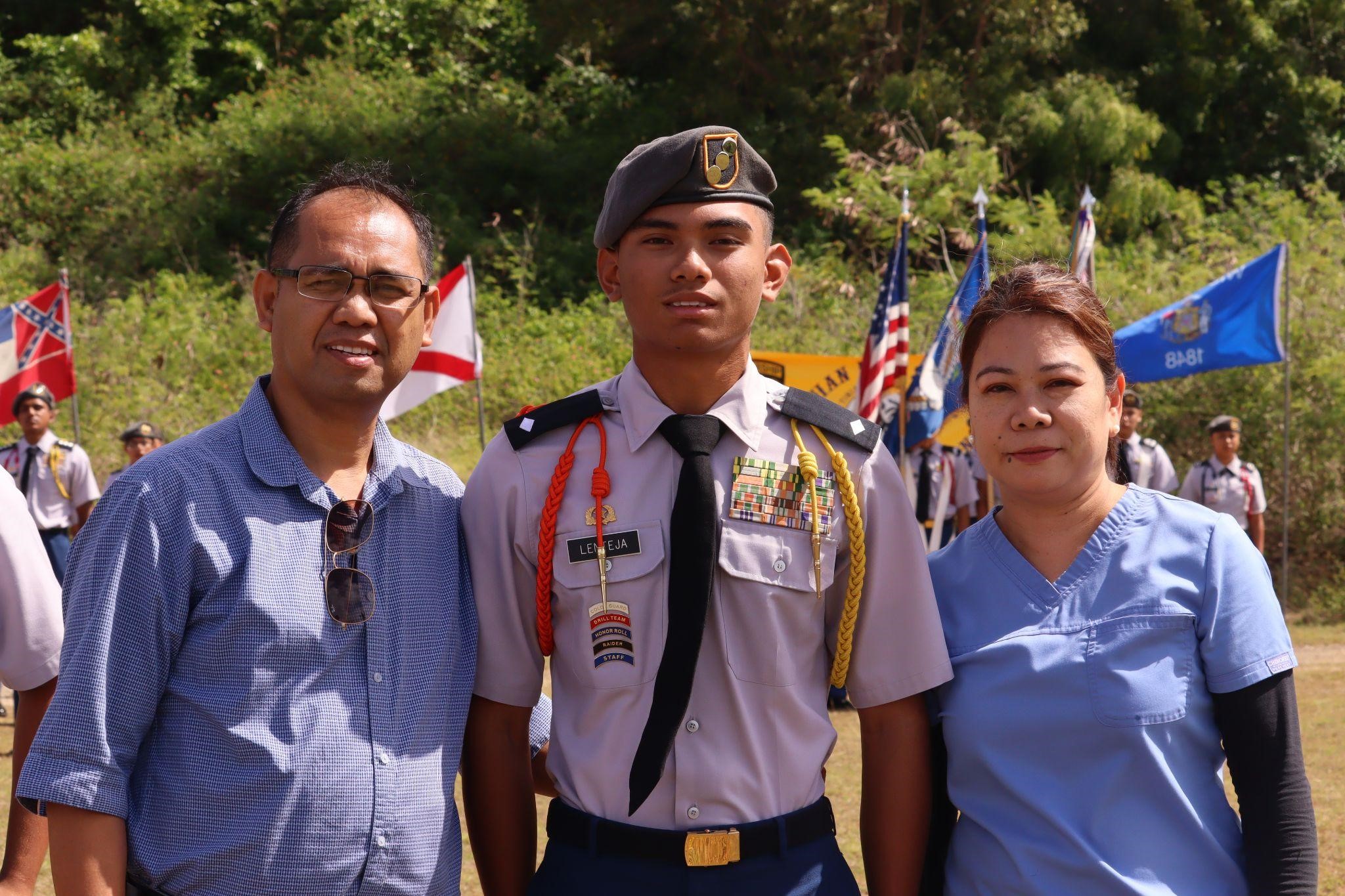 C/MAJ Jaedon Lenteja with his parents Joey and Hazel Lenteja.