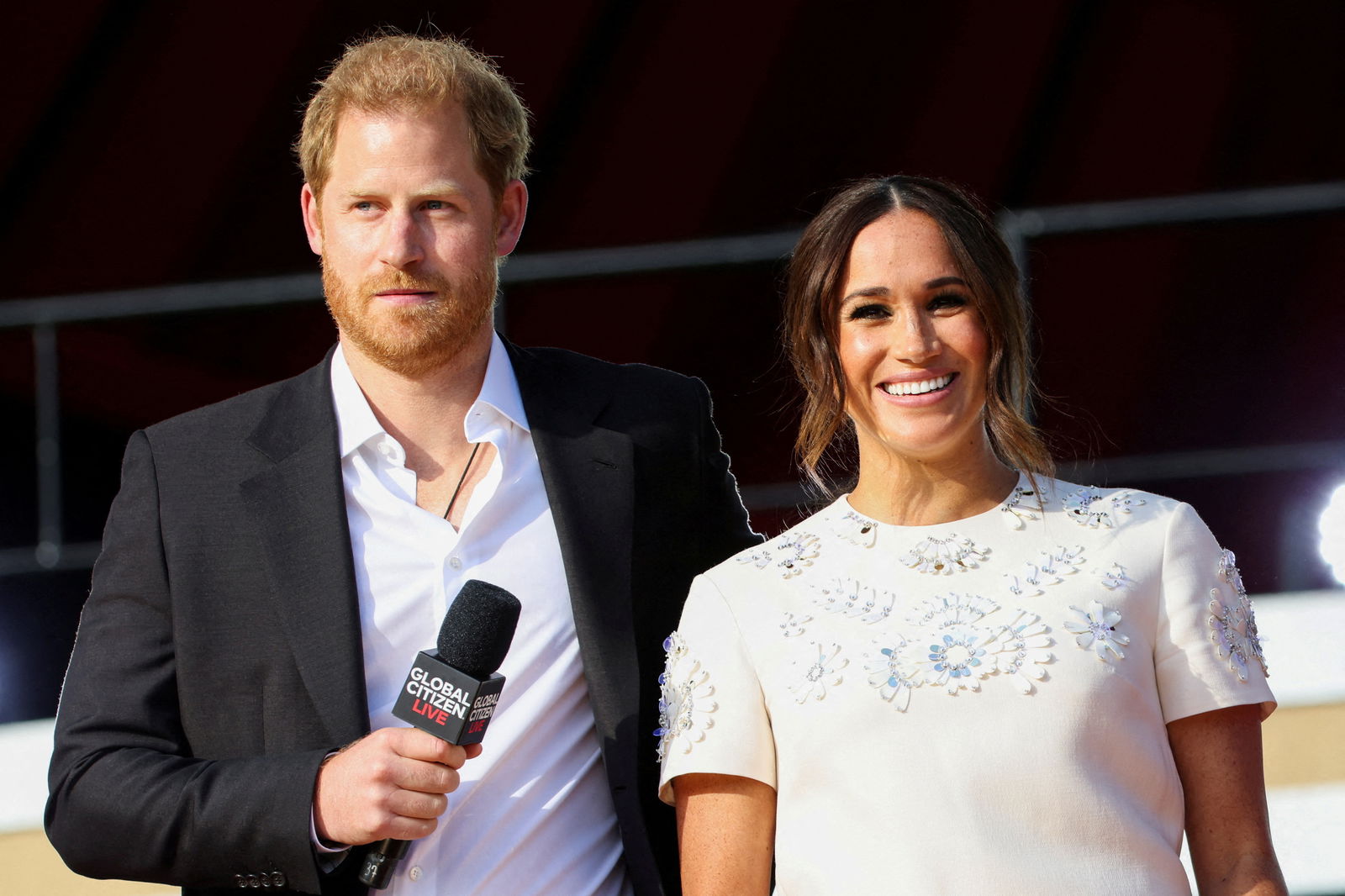 FILE PHOTO: Britain's Prince Harry and Meghan Markle appear onstage at the 2021 Global Citizen Live concert at Central Park in New York, U.S., September 25, 2021. 