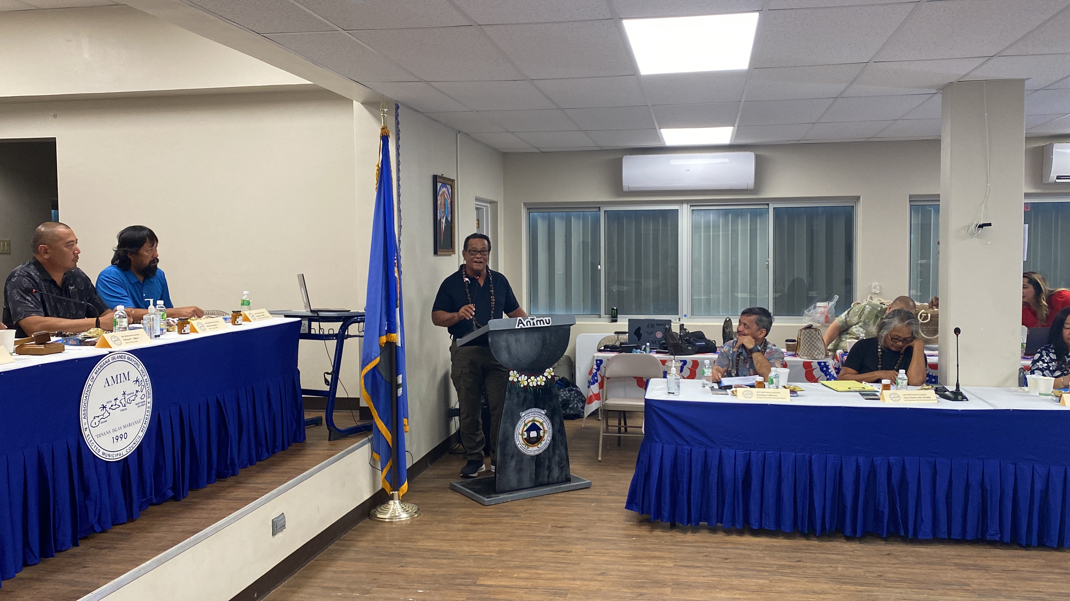 Saipan Mayor RB Camacho addresses his fellow members of the Association of Mariana Islands Mayors, Vice Mayors and Elected Municipal Officials at the Koblerville Youth Center on Friday.