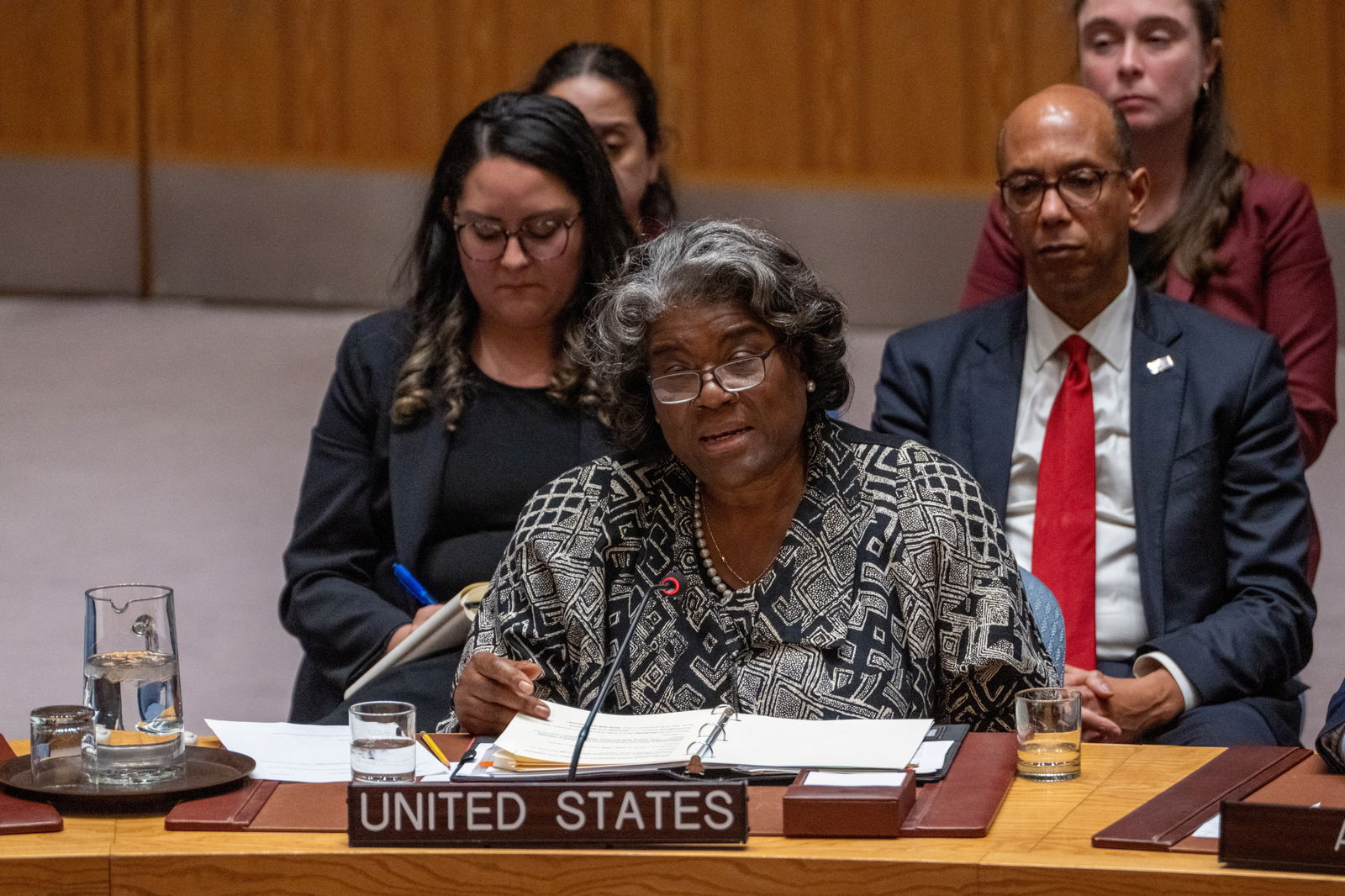 U.S. Ambassador to the United Nations Linda Thomas-Greenfield speaks during a meeting of the United Nations Security Council on the conflict between Israel and the Palestinian Islamist group Hamas, at U.N. headquarters in New York, U.S., March 11, 2024. 