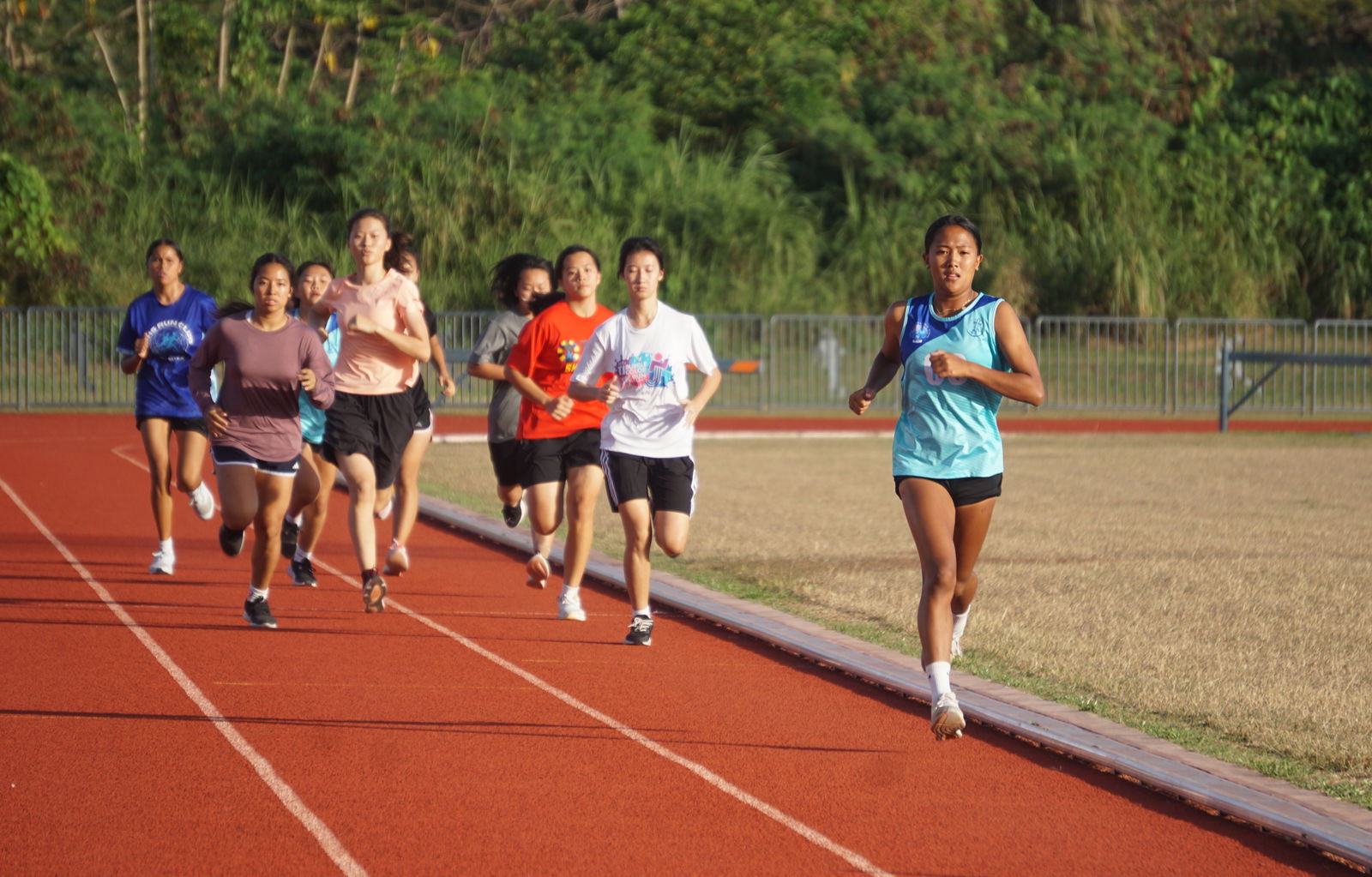 Saipan International School’s Kaithlyn Chavez leads the U18 800m event during the first day of the PSS All School Track & Field (Athletics) SY23-24 at the Oleai Sports Complex on Wednesday.