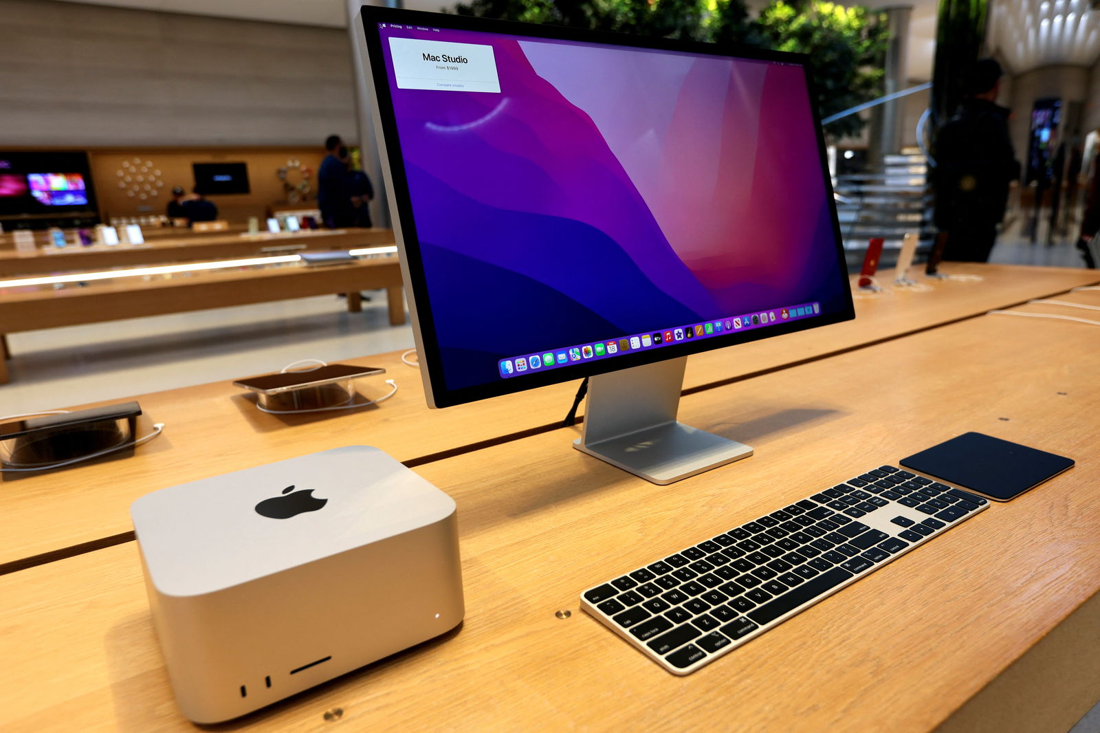 FILE PHOTO: The new Apple Mac Studio computer and Studio Display are displayed shortly after going on sale at the Apple Store on 5th Avenue in Manhattan, in New York City, New York, U.S., March 18, 2022. 