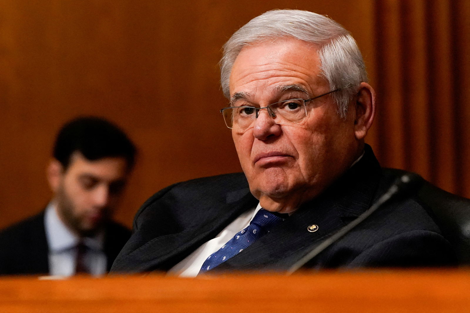 FILE PHOTO: U.S. Senator Bob Menendez (D-NJ) attends a Senate Finance Committee hearing on the 2025 budget on Capitol Hill in Washington, D.C., U.S., March 21, 2024. 