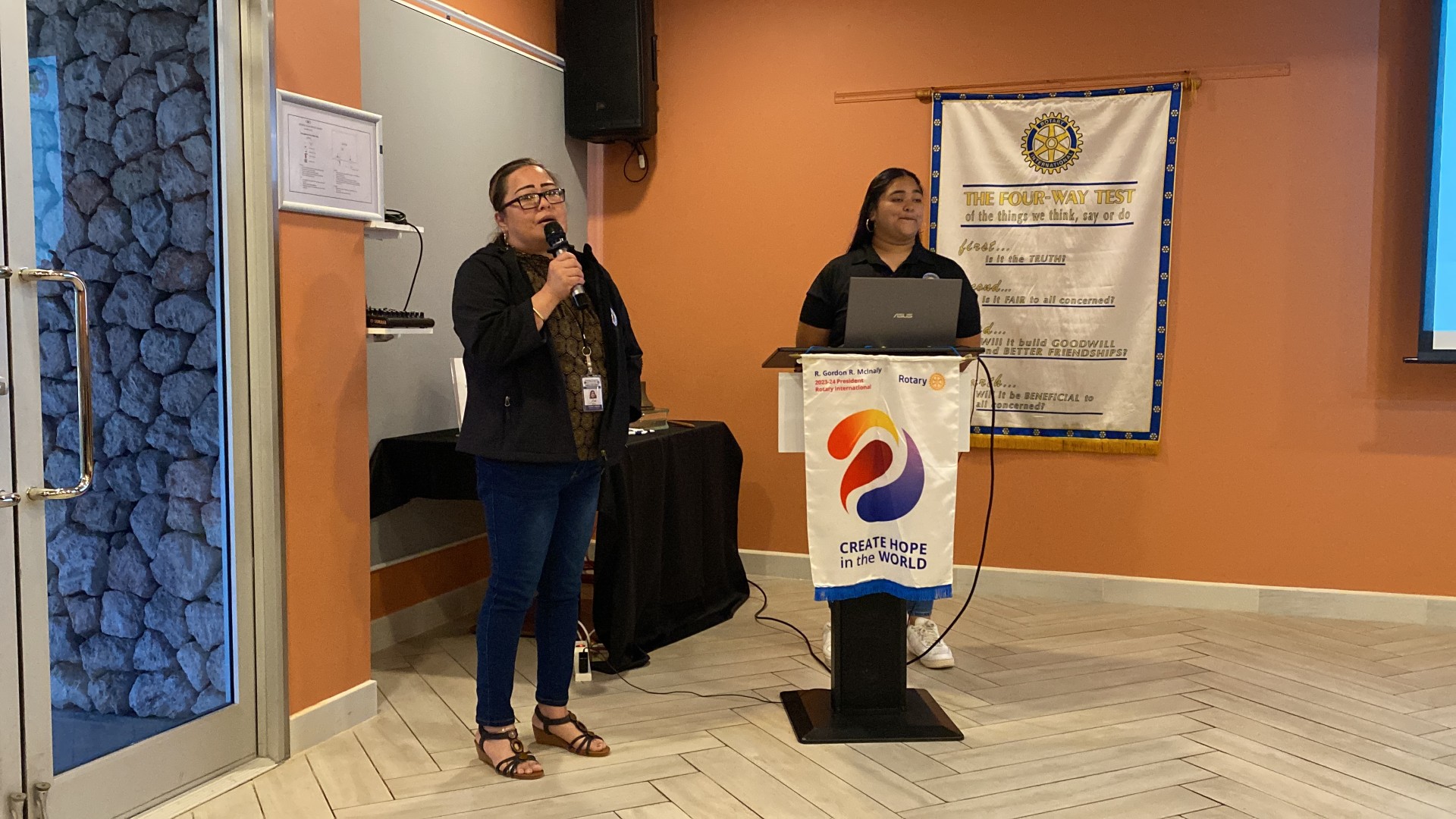 Division of Youth Services Director Vivian Sablan, left, and Mariah Barcinas, DYS child protective services intervention specialist, were the guest speakers of the Rotary Club of Saipan on Tuesday.