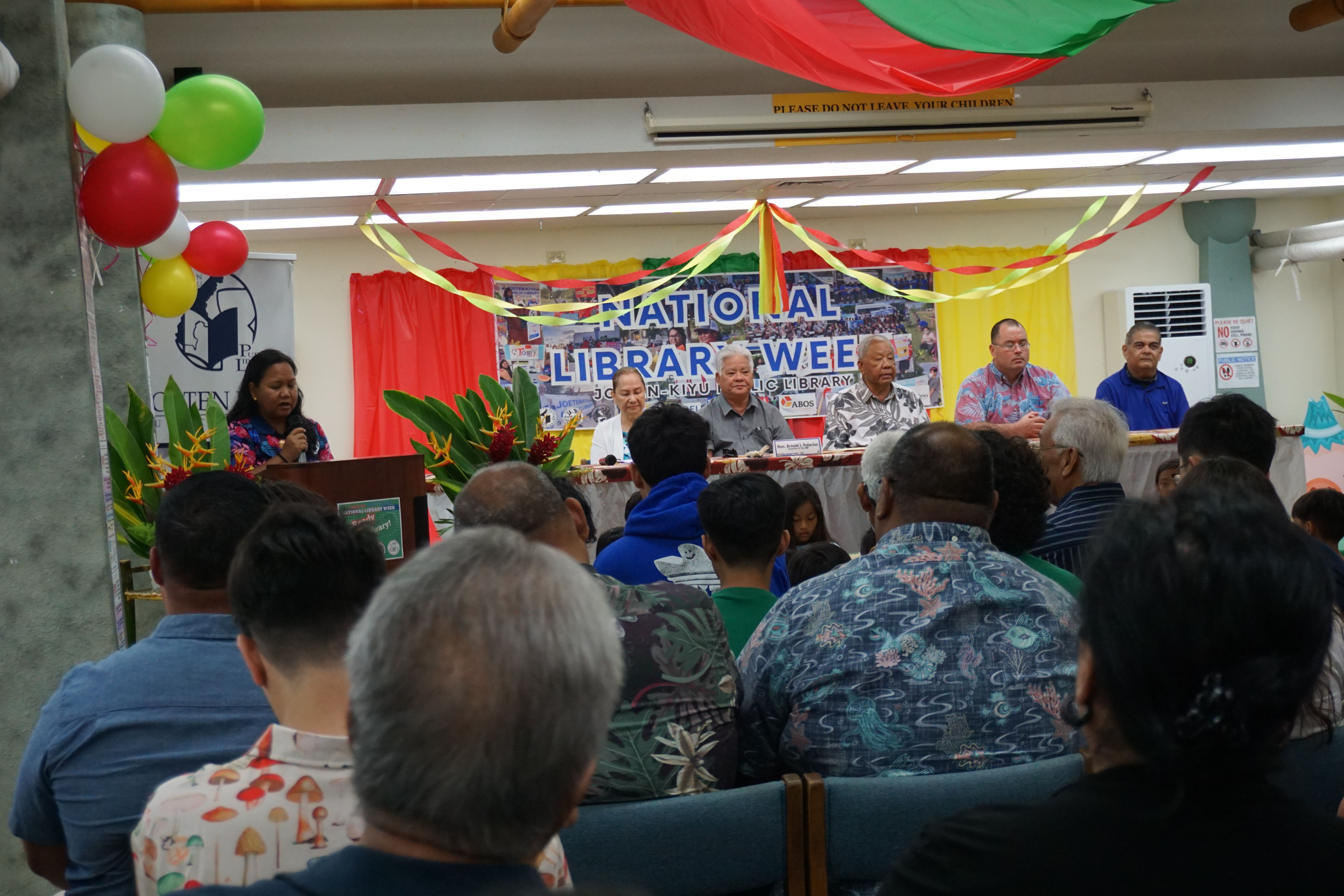 JKPL Director Erlinda Naputi highlights some of the developments at the public library during a proclamation signing on Tuesday.