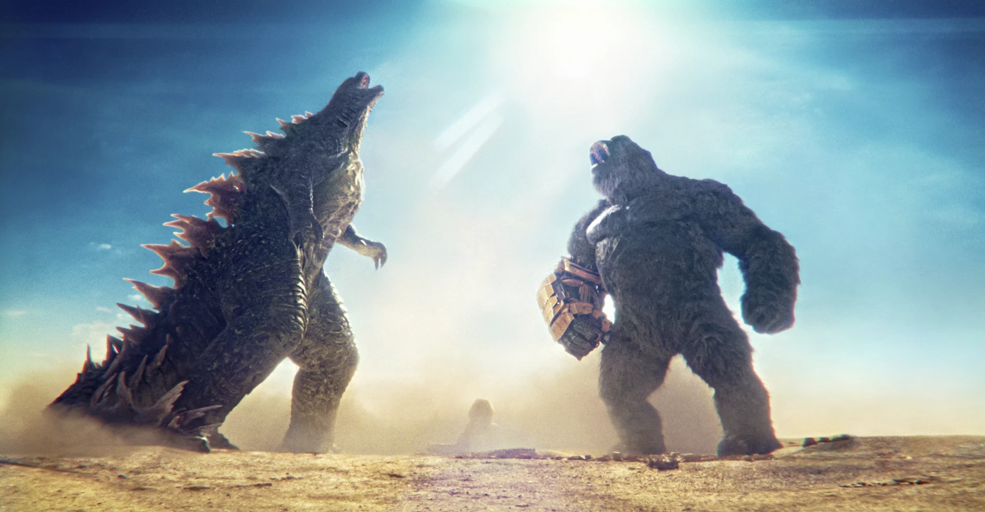 Godzilla, left, and Kong in a scene from “Godzilla x Kong: The New Empire.”