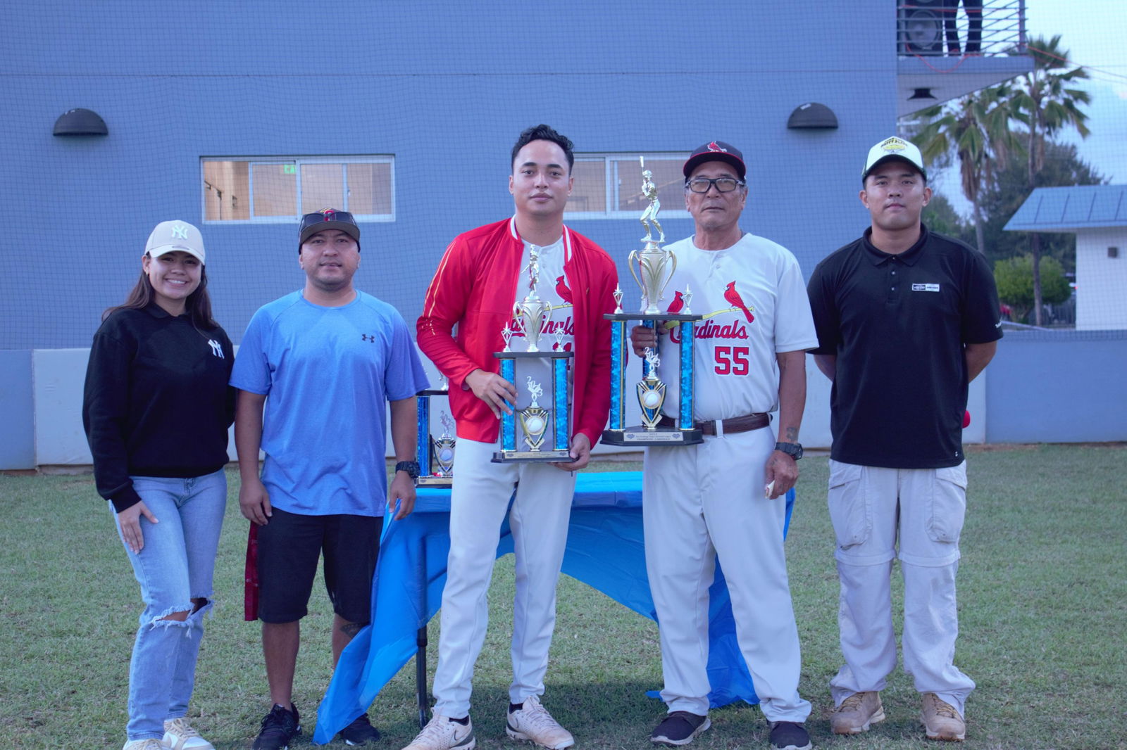 The 2023 Tan Holdings Saipan Baseball League awardees were honored on Monday before the start of of the 2024 season at the Francisco “Tan Ko” Palacios Baseball Field. Photo shows the Cardinals posing with the 2023 championship trophy.