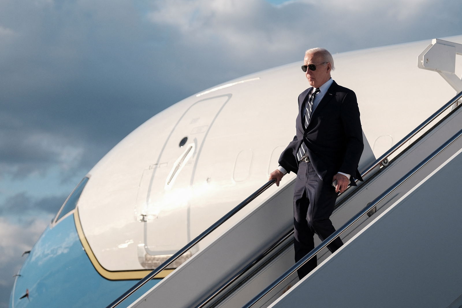 U.S. President Joe Biden disembarks from Air Force One at Dover Air Force Base, in Dover, Delaware, U.S., April 12, 2024. 