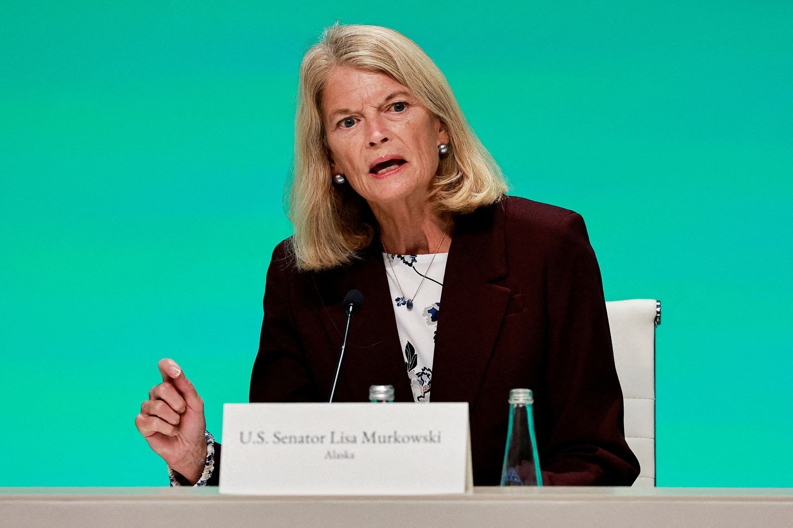 U.S. Sen. Lisa Murkowski, R-Alaska, speaks during a press conference at the United Nations Climate Change Conference in Dubai, United Arab Emirates, Dec, 10, 2023.
