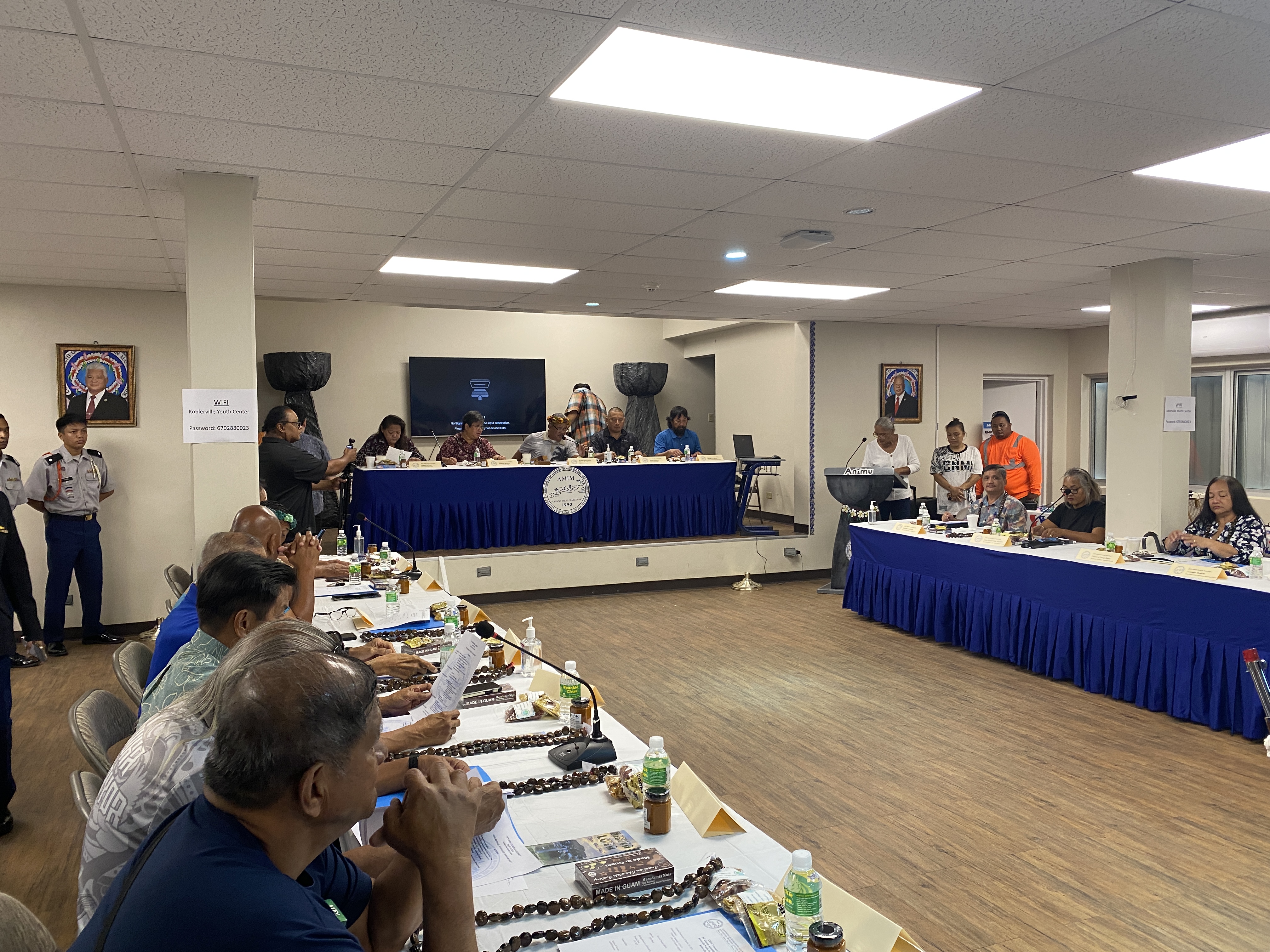 The members of the Association of Mariana Islands Mayors, Vice Mayors and Elected Municipal Council Members or AMIM discuss regional issues at Koblerville Youth Center on Friday, April 19. 