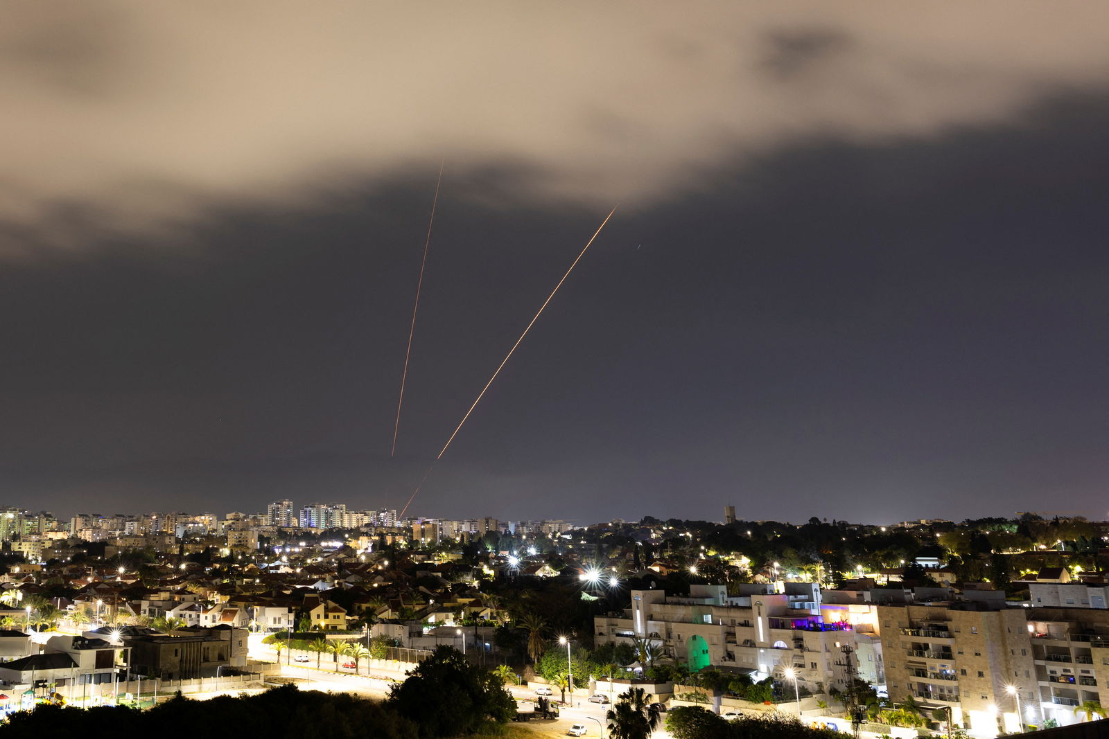 An anti-missile system operates after Iran launched drones and missiles towards Israel, as seen from Ashkelon, Israel April 14, 2024. 