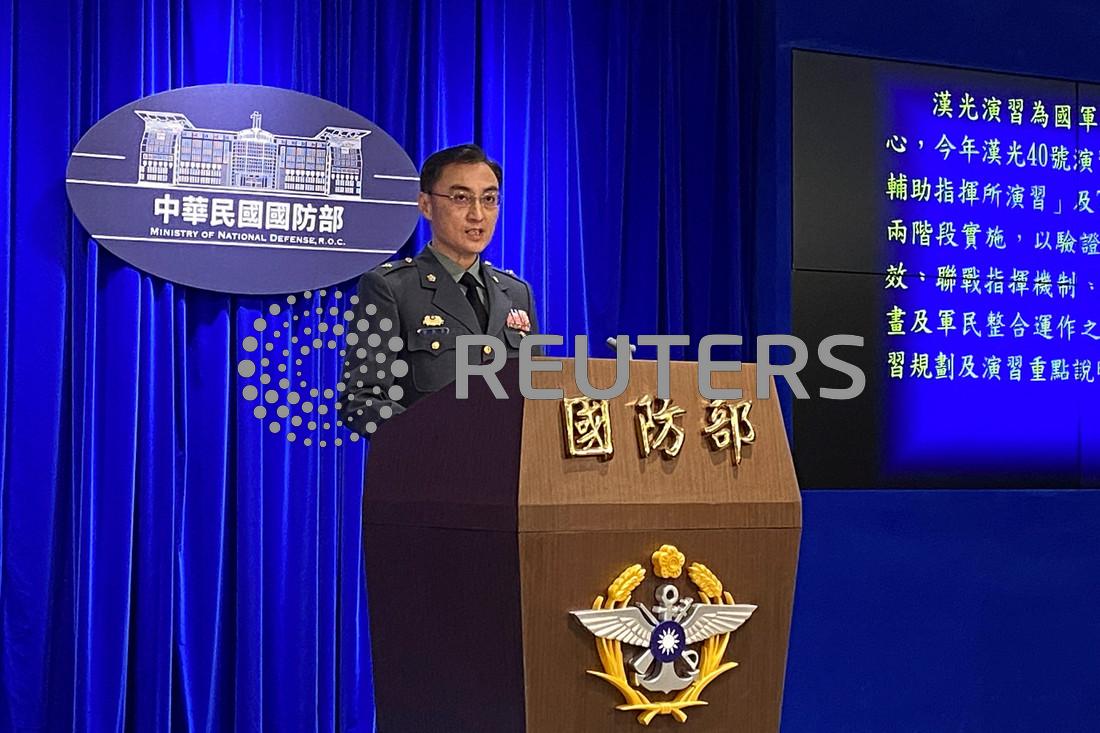 Tung Chih-hsing, joint combat planning department chief of Taiwan's Defence Ministry, attends a press briefing on the annual Han Kuang military drills, in Taipei, Taiwan April 9, 2024. 