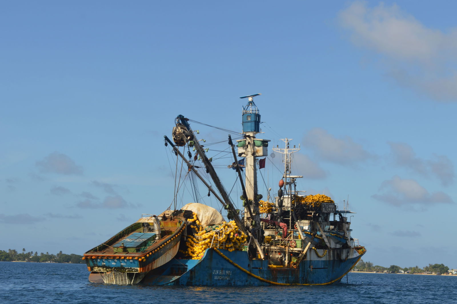 The company that came to the rescue of the FV Marielle was Pan Pacific Foods of Majuro, which operates six Marshall Islands-flagged purse seine vessels. Pictured is Jin Hui No. 1, a sister vessel to the Jin Hui 18, which rescued the 22 fishermen in Tuvalu waters Sunday morning.