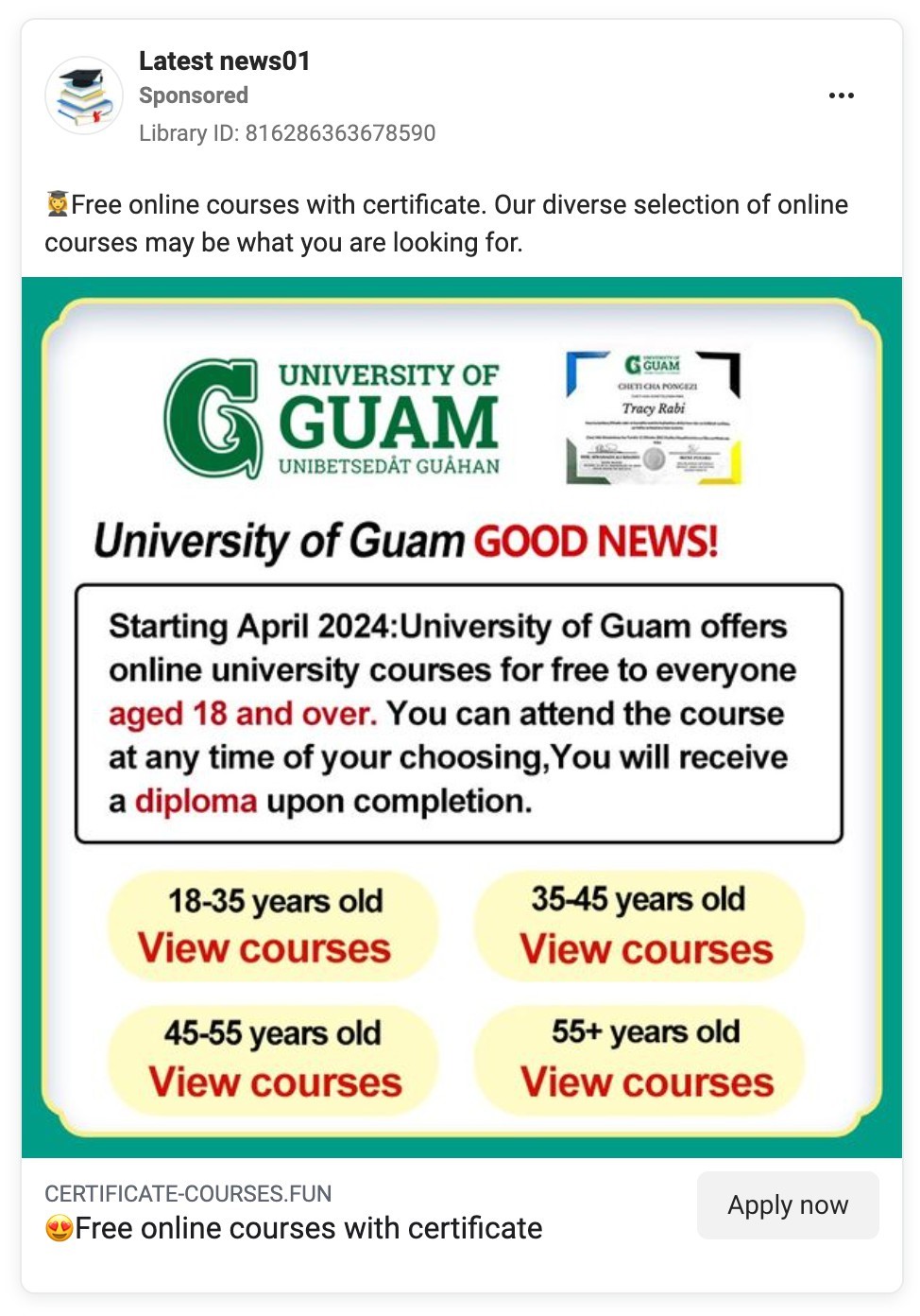 Screenshot of fake ad.