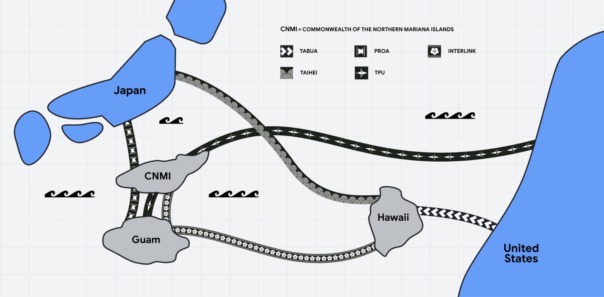 A graphic from Google details the cables that will be laid out in the Pacific region. 