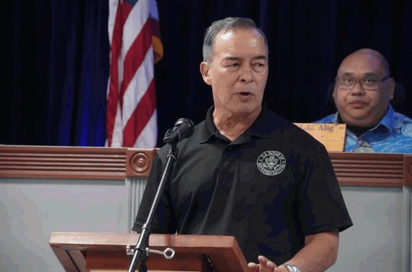 Guam Del. James Moylan makes an appearance at the Mayors' Council of Guam meeting to make an announcement on Wednesday, April 3, 2024 in Hagåtña. 