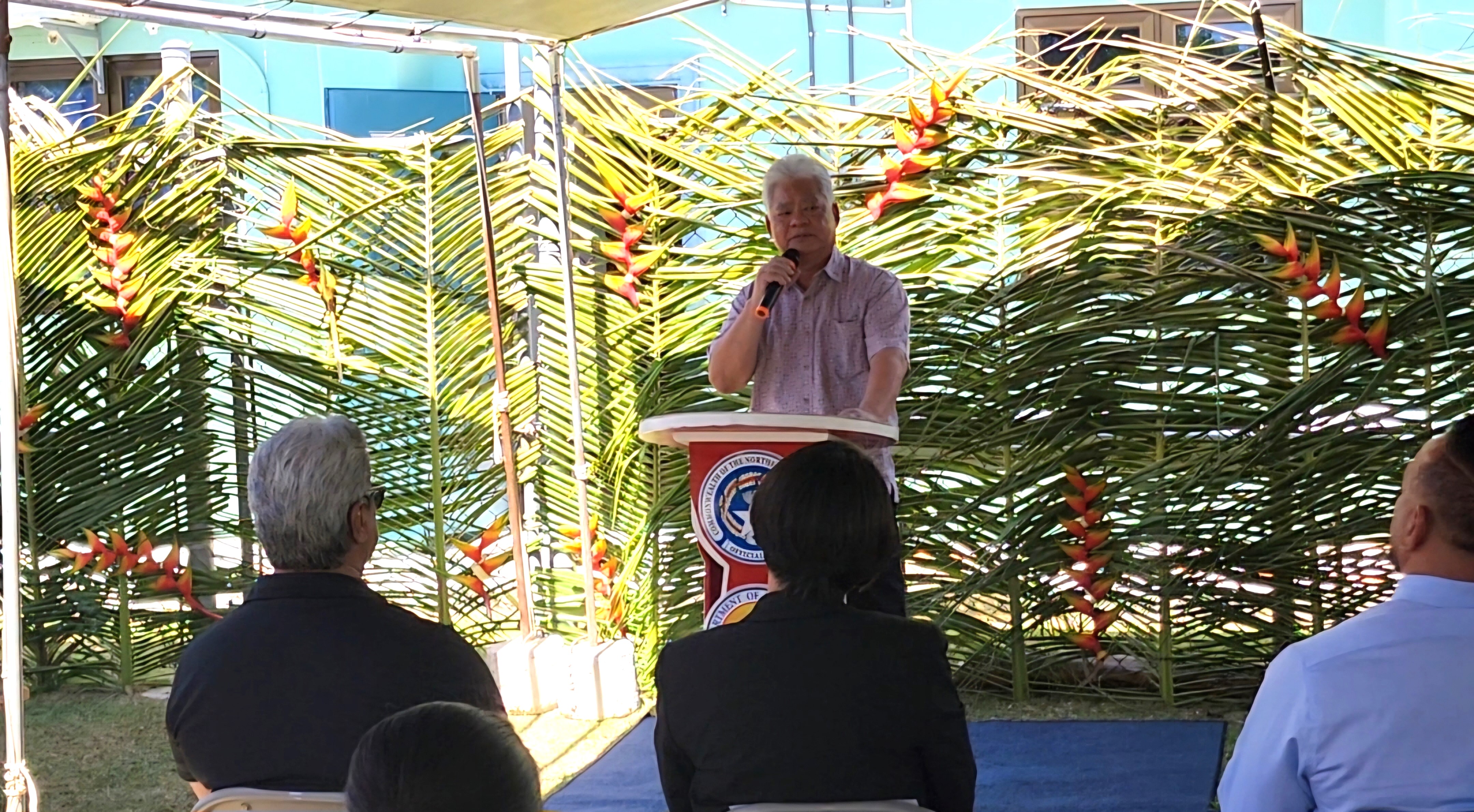 Gov. Arnold I. Palacios delivers his remarks during the “soft” opening of the Community Outreach Partnership Program Office under the Substance Abuse, Addiction, and Rehabilitation Program in Chalan Kanoa on Tuesday.
