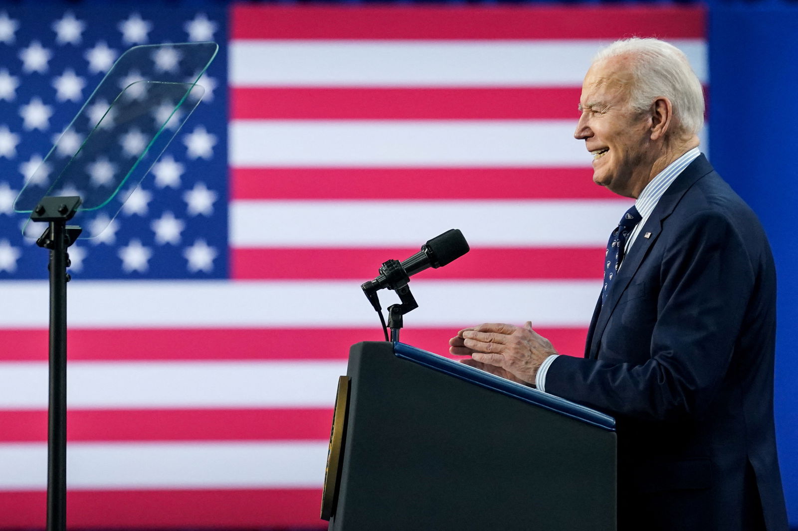U.S. President Joe Biden speaks as he announces a new plan for federal student loan relief during a visit to Madison Area Technical College Truax Campus, in Madison, Wisconsin, U.S, April 8, 2024. 