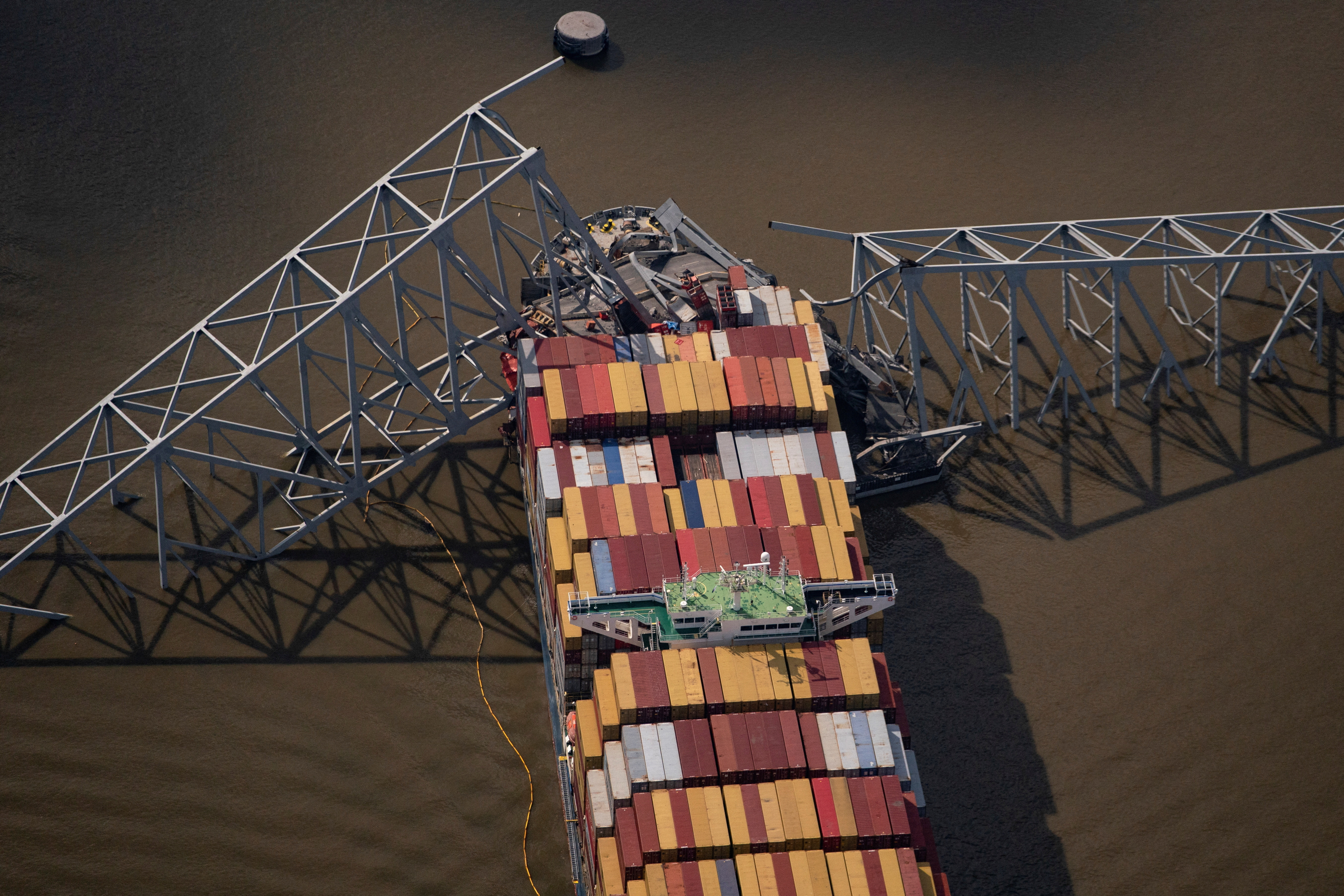 View of the Dali cargo vessel which crashed into the Francis Scott Key Bridge causing it to collapse in Baltimore, Maryland, U.S., April 4, 2024. 