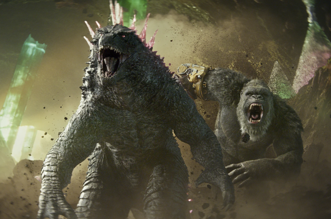 Godzilla, left, and Kong in a scene from “Godzilla x Kong: The New Empire.”