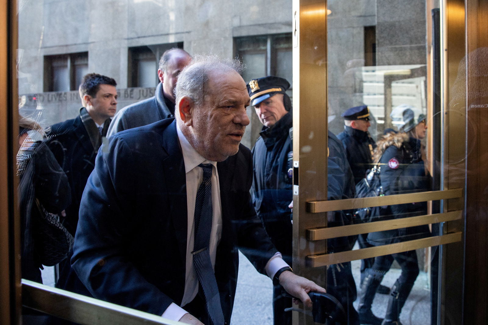 Film producer Harvey Weinstein arrives at New York Criminal Court for his sexual assault trial in the Manhattan borough of New York City, Feb. 21, 2020.
