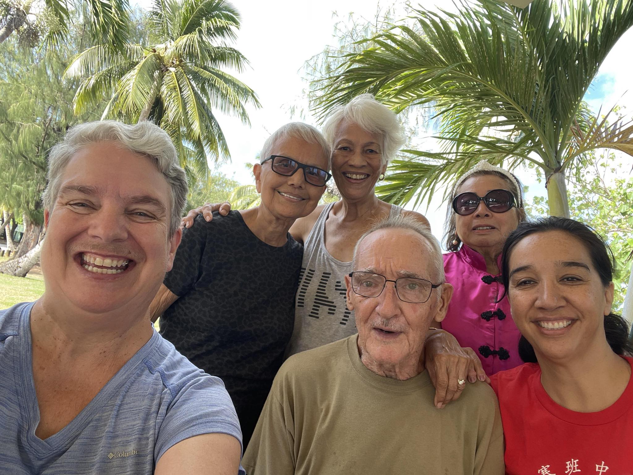 “Age is just a number” to these women who recently enjoyed taichi at Micro Beach with Catherine Perry leading them. The women are over 60 and older who meet every Friday morning at 7:30.  For these women, taichi provides good health and friendships. Front row, from left, Diane, Paul Perry, Catherine Perry's father,  and Catherine Perry. Back row, from left, Lupe Robinson, Chailang Palacios, and Lupe Sabinoź.