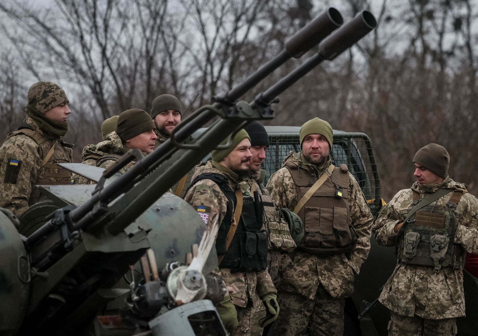 Ukrainian servicemen from air defense units prepare for an award ceremony after repelling the second biggest Russian missile and drone attack in five days, amid Russia's attack on Ukraine, near Kyiv, Ukraine January 3, 2024. 
