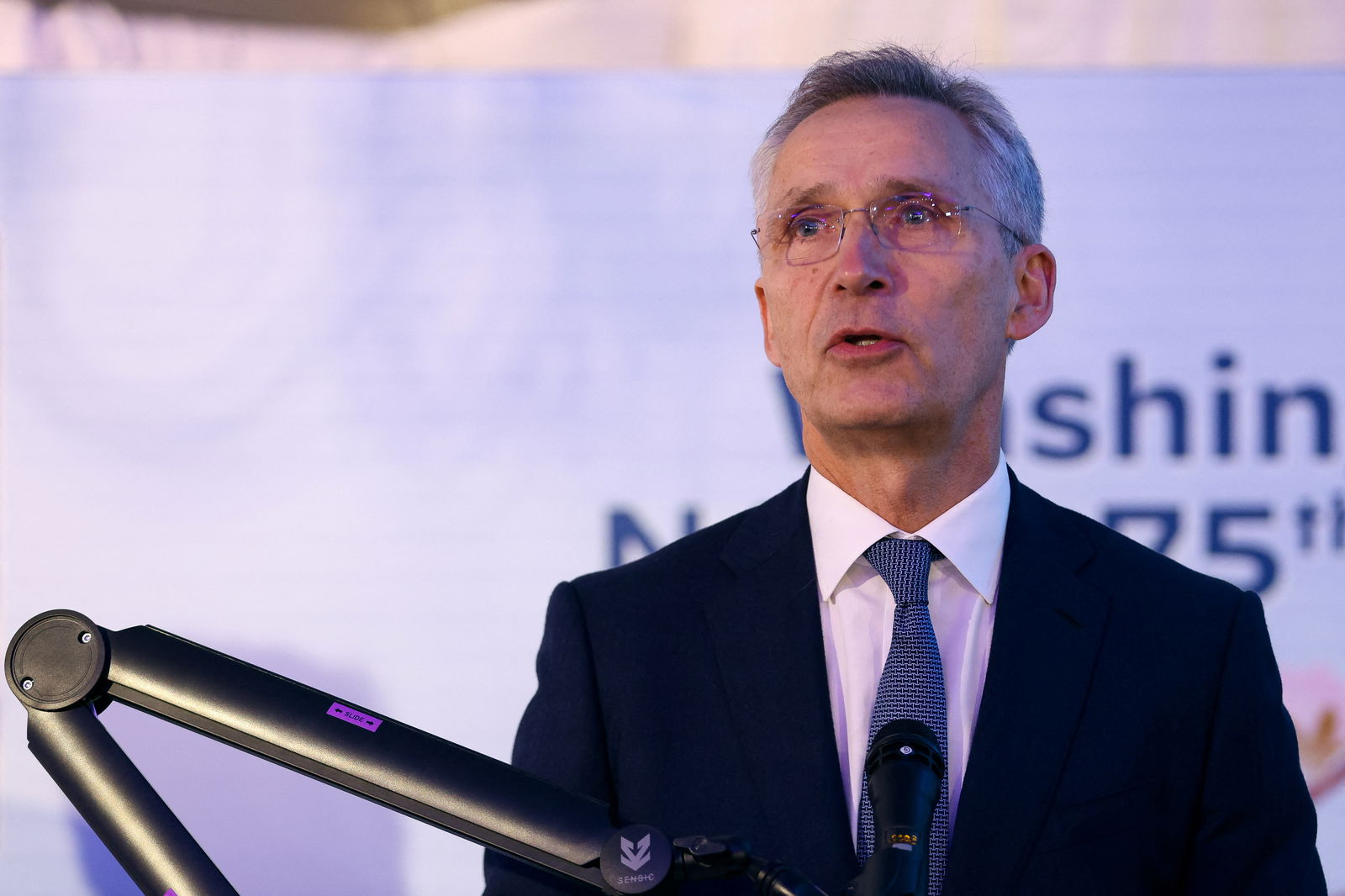 NATO Secretary General Jens Stoltenberg attends a ceremony marking the 75th anniversary of the signing of the North Atlantic Treaty, in Brussels, Belgium April 3, 2024. 